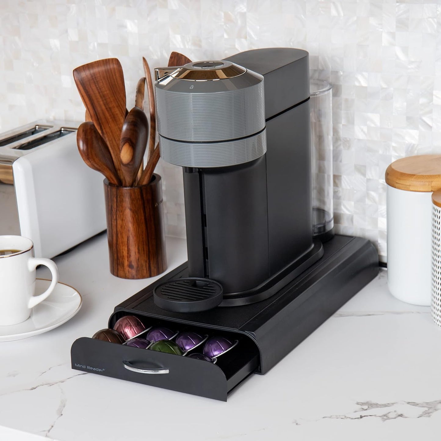 Mind Reader Nespresso Compatible Capsule Drawer, Countertop Organizer, Coffee Pod Holder, Storage, 9.25"L x 15"W x 2"H, Black
