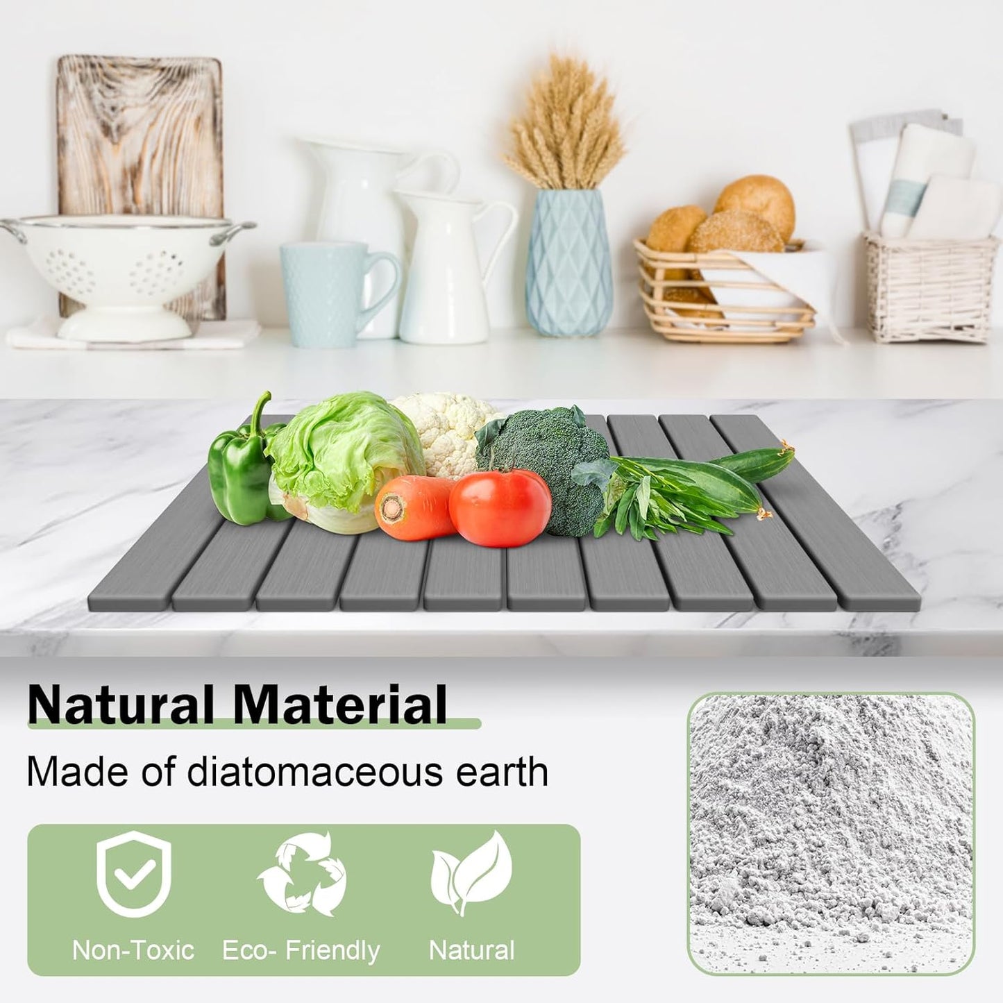 Stone Dish Drying Mat for Kitchen Counter,24"(L)×16"(W) Collapsible Fast-Drying Diatomaceous Earth Mats with Towel Sanding Tool,Versatile Stone Drying Mats for Cups Dishes Bottles