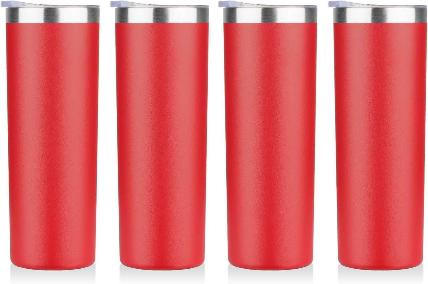 HASLE OUTFITTERS 20 oz Skinny Tumblers Bulk Set, Stainless Steel Insulated Slim Tumblers with Lids, Reusable Double Wall Travel Coffee Mugs, Durable Powder Coated Travel Water Cups(Red, 4)