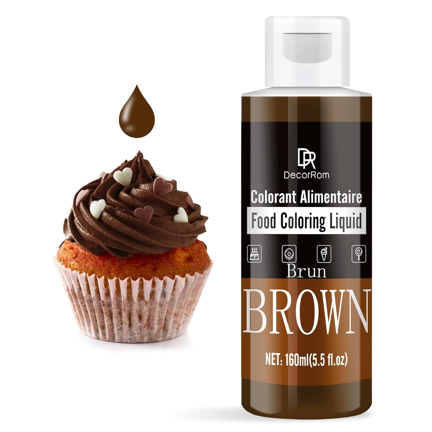 Food Coloring - Vibrant Liquid Icing Food Coloring Set for Baking, Cake Decorating, Easter Egg, Airbrush - Tasteless Food Color Dye for Fondant, Slime, DIY Crafts - 5.5 Fl.oz / 160ml Each (Brown)