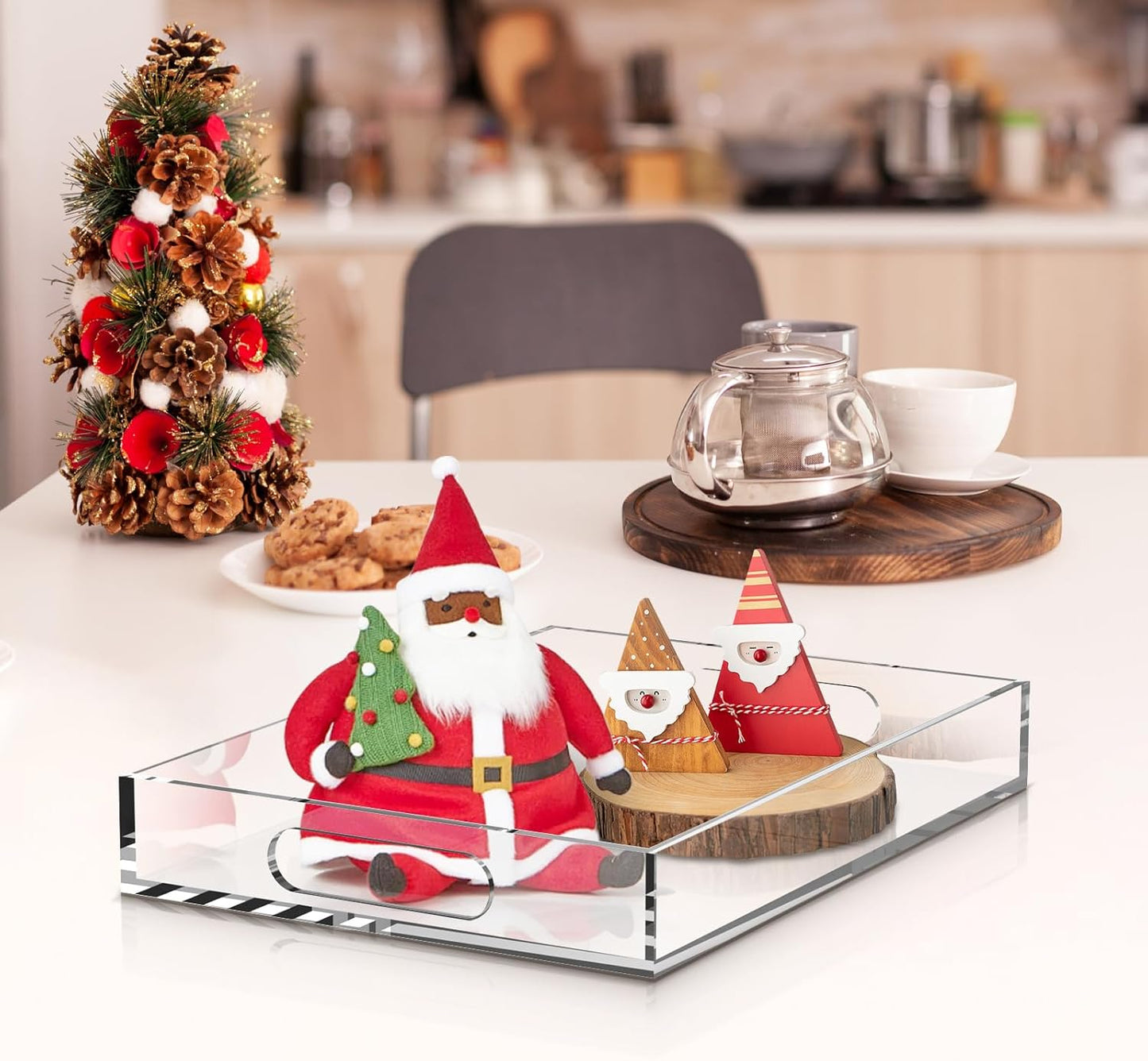 Acrylic Organizers Tray, Acrylic Tray for Ottoman, Serving Tray with Handle, Lucite Tray Organizer for Bench, Coffee Table Countertop, Kitchen, Bathroom, Living Room, Powder Room