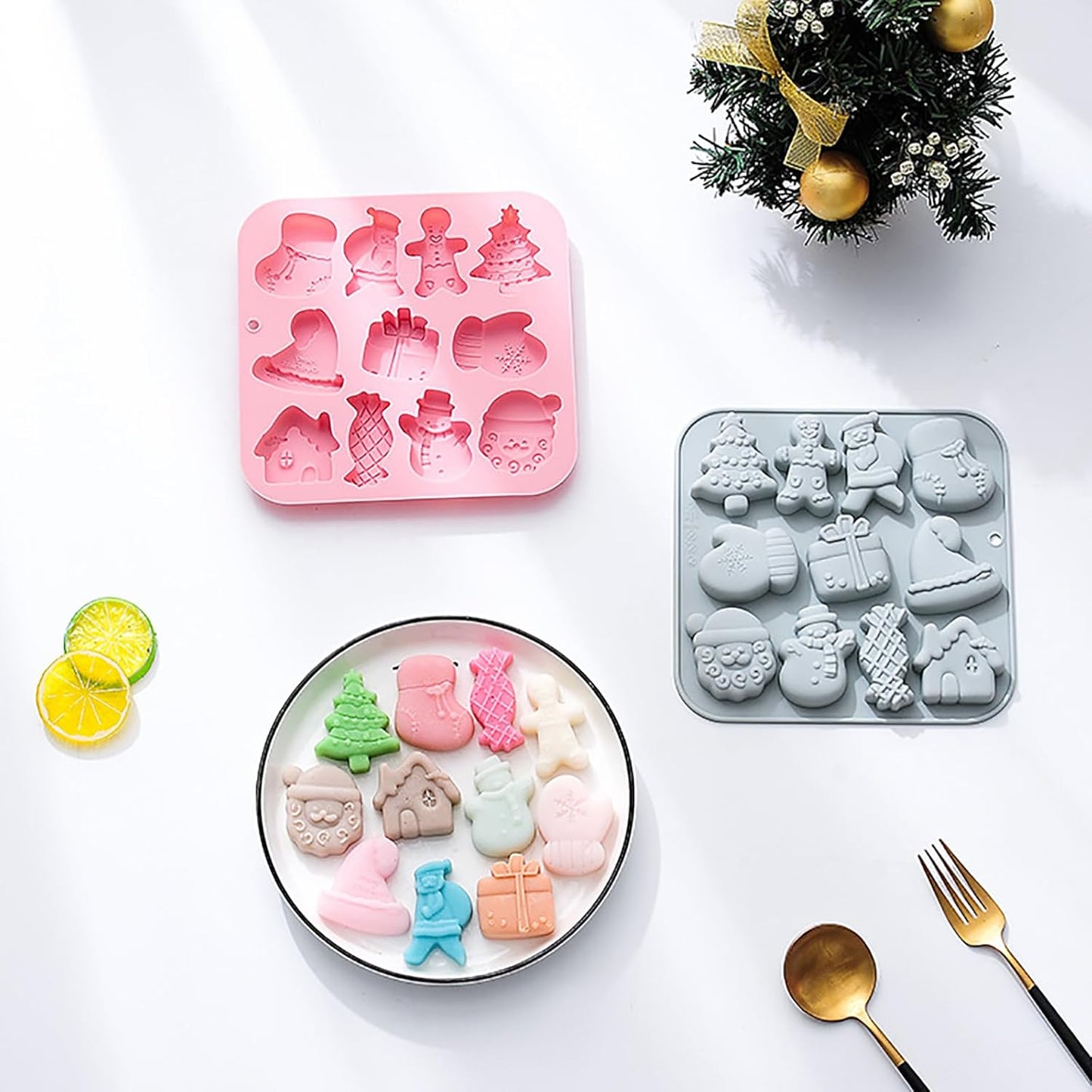 2 Pcs Christmas Chocolate Silicone Molds, 11 Cavity 11 Shapes Christmas Baking Molds for Cake Chocolate Candy Cupcakes Pudding Muffins Ice Cube Soap Ice Cube Jelly Making