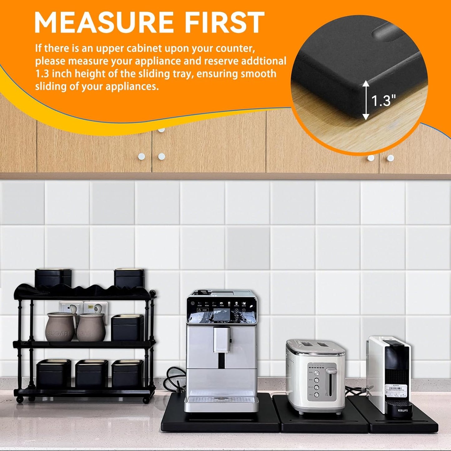 Wood Appliance Sliders with 360' Wheels, Sliding Tray for Coffee Maker & Heavy Kitchen Appliances,Countertop Appliance slider for Kitchen Appliance, Premium Wood Rolling Tray,No Assemble (Deep-Small)