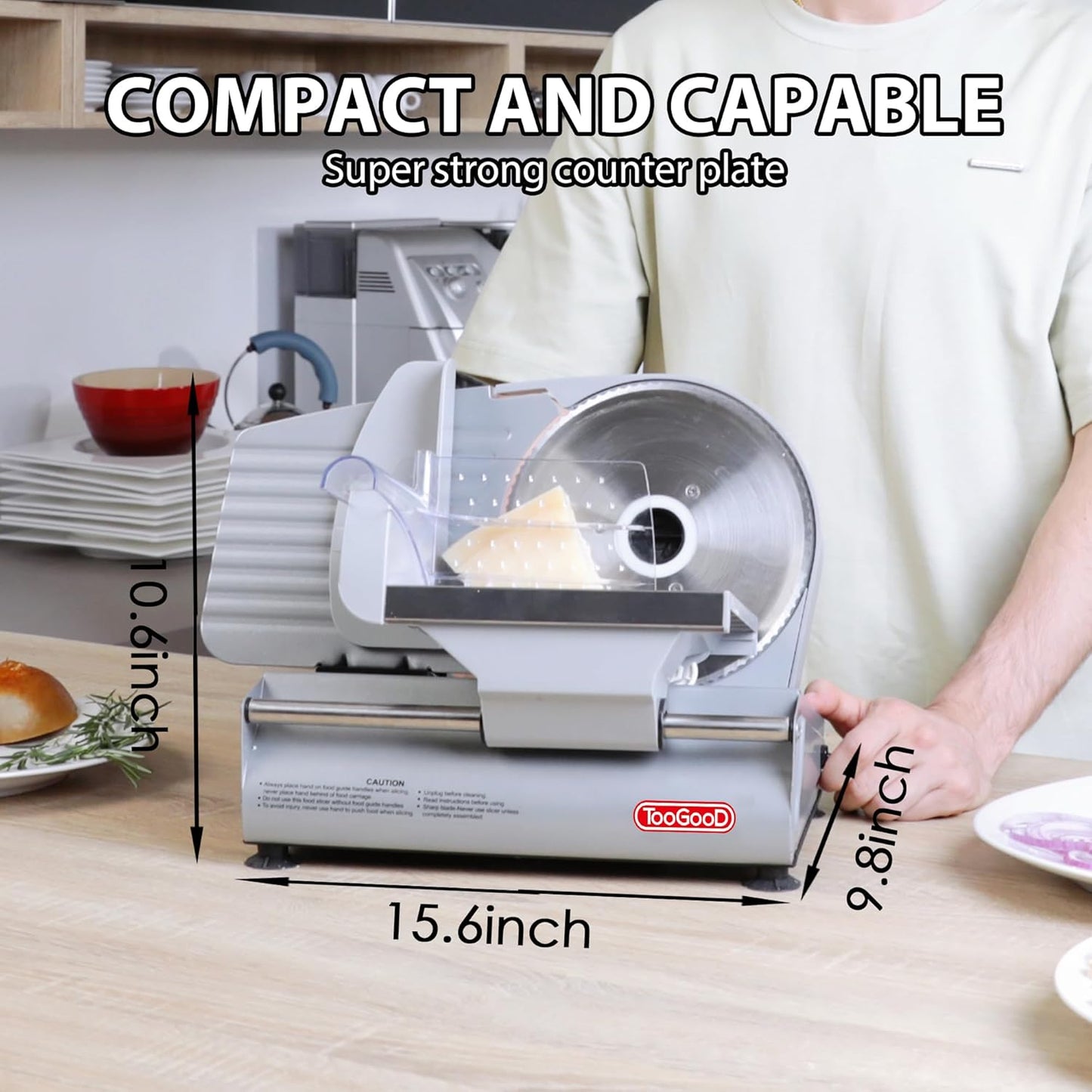 TOOGOOD 7.5" Electric Meat Slicer, Food Slicer Machine with Stainless Steel Blade, Adjustable Thickness for Home Use, Easy to Clean, Cuts Meat, Ham,Hard Cheese and Deli (Sliver)