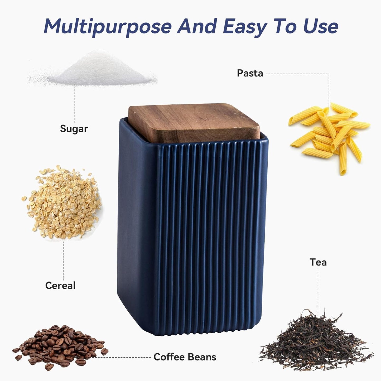 Ceramic Storage Jars Modern Elegant Highly Polished Airtight Storage Canisters with Lid Whiteware Food Stroage Jar for Kitchen Spice Tea Vanilla Sugar Coffee Beans (Blue-1000ML)