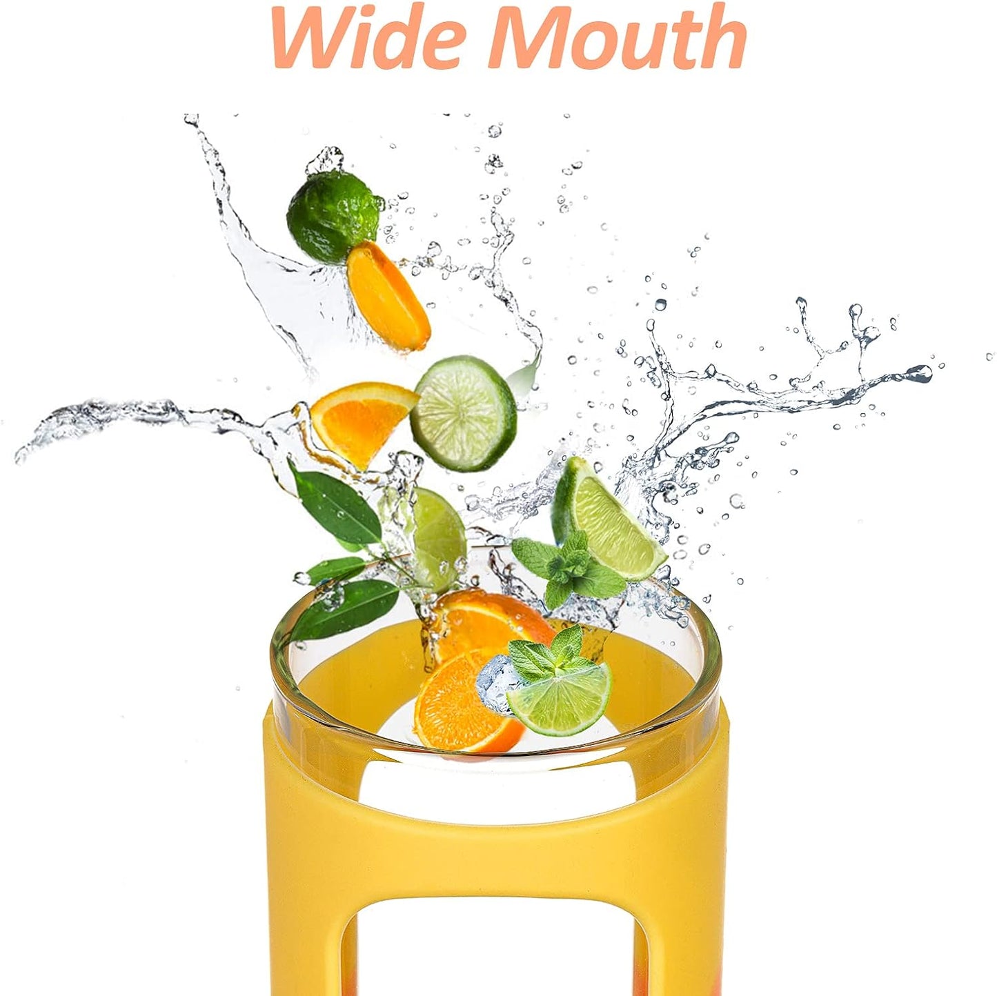 Kodrine 20oz Glass Tumbler with Straw and Lid, Iced Coffee Cups with Bamboo Lids, Glass Cups for Cold Drinks, Smoothie Cup with Silicone Sleeve for Travel, Work, BPA FREE-Red Yellow