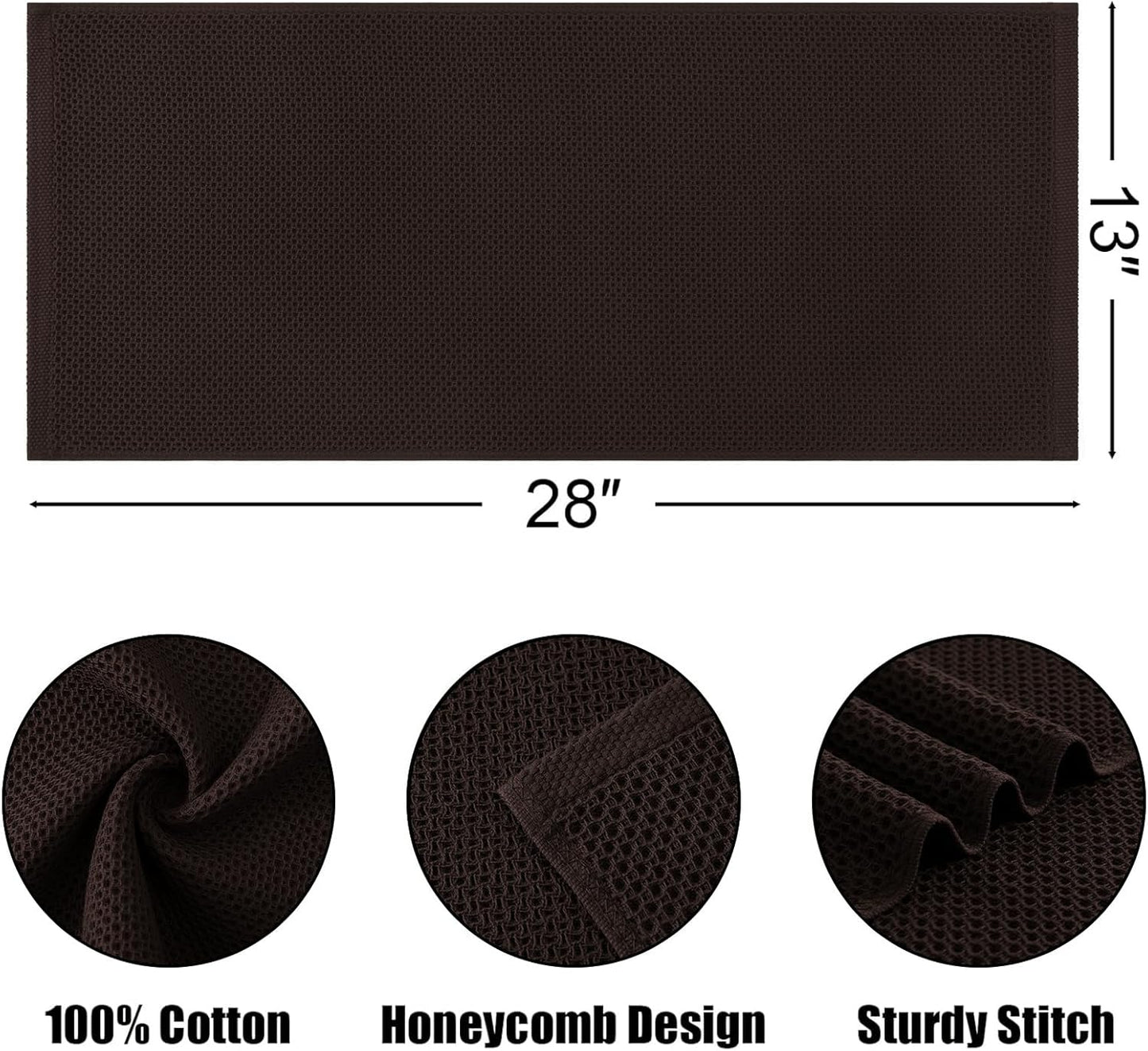 Kitinjoy 100% Cotton Waffle Weave Kitchen Towels, 12-Pack Super Soft and Absorbent Dish Towels for Drying Dishes, Kitchen Hand Towels, 13 in x 28 in, Dark Brown