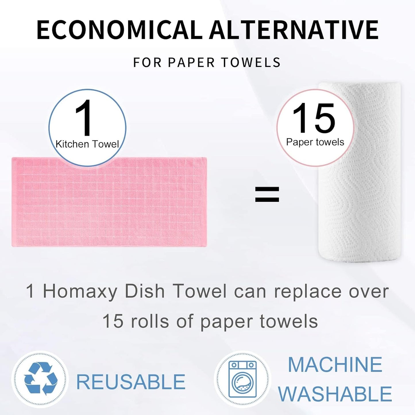 Homaxy 100% Cotton Terry Kitchen Towels(Pink, 13 x 28 inches), Checkered Designed, Soft and Super Absorbent Dish Towels, 12 Pack