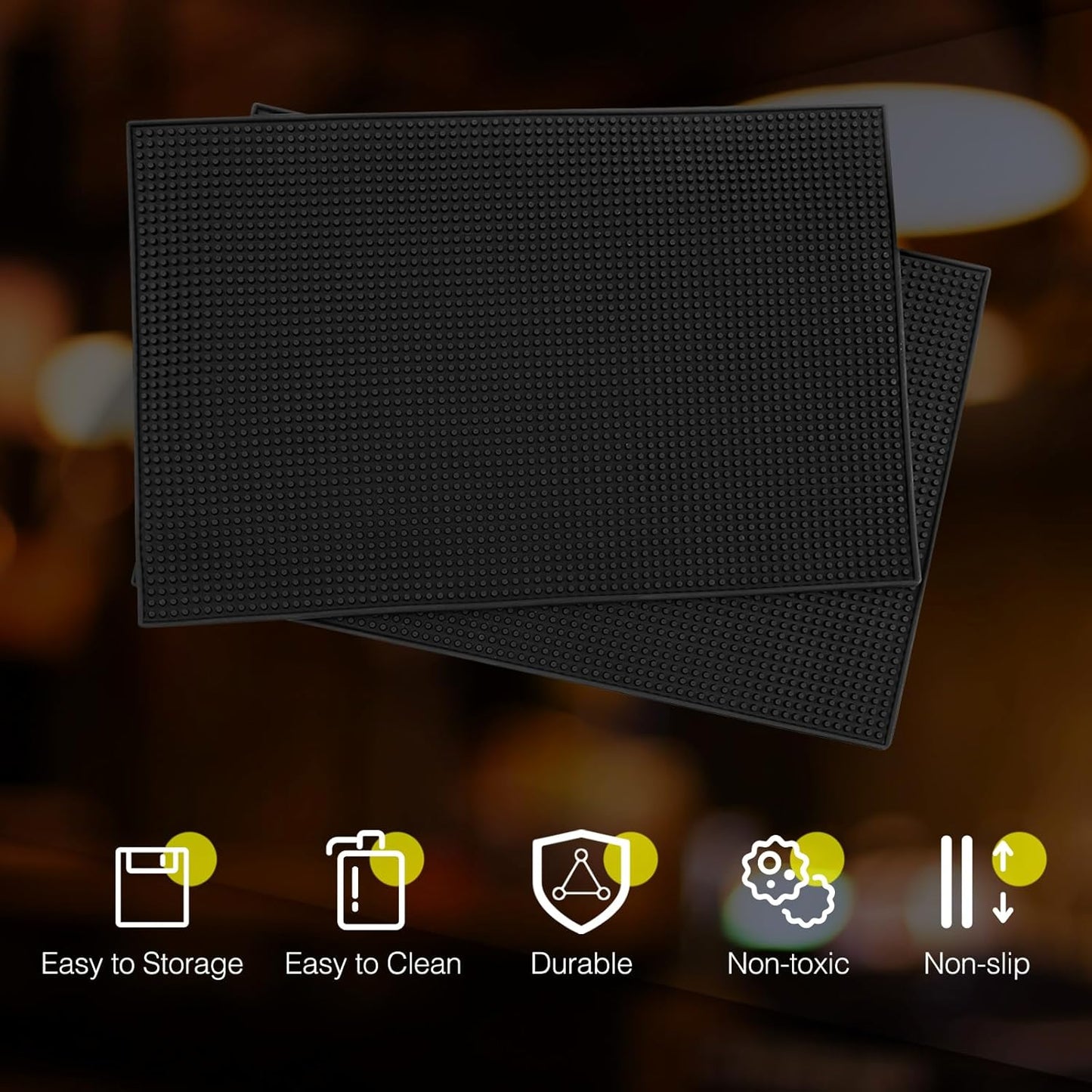 Tioncy 10 Pcs Bar Mat for Countertop 18 x 12 Inch Non Slip Rubber Mat Service Spill Cocktail Bartending Coffee Bar Mats for Hot Dishes Restaurants Barbershop Clippers Hot Pads, Black