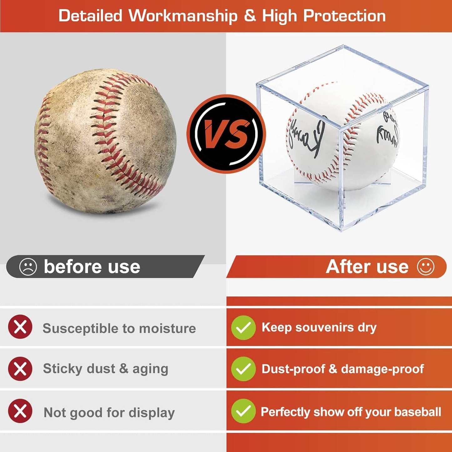 8 Pack Baseball Display Cases - UV Protected Acrylic Square Baseball Holder, Official Size Baseball Display Boxes, Clear Display Cube Baseball Memorabilia Showcase Autographed Ball Protector