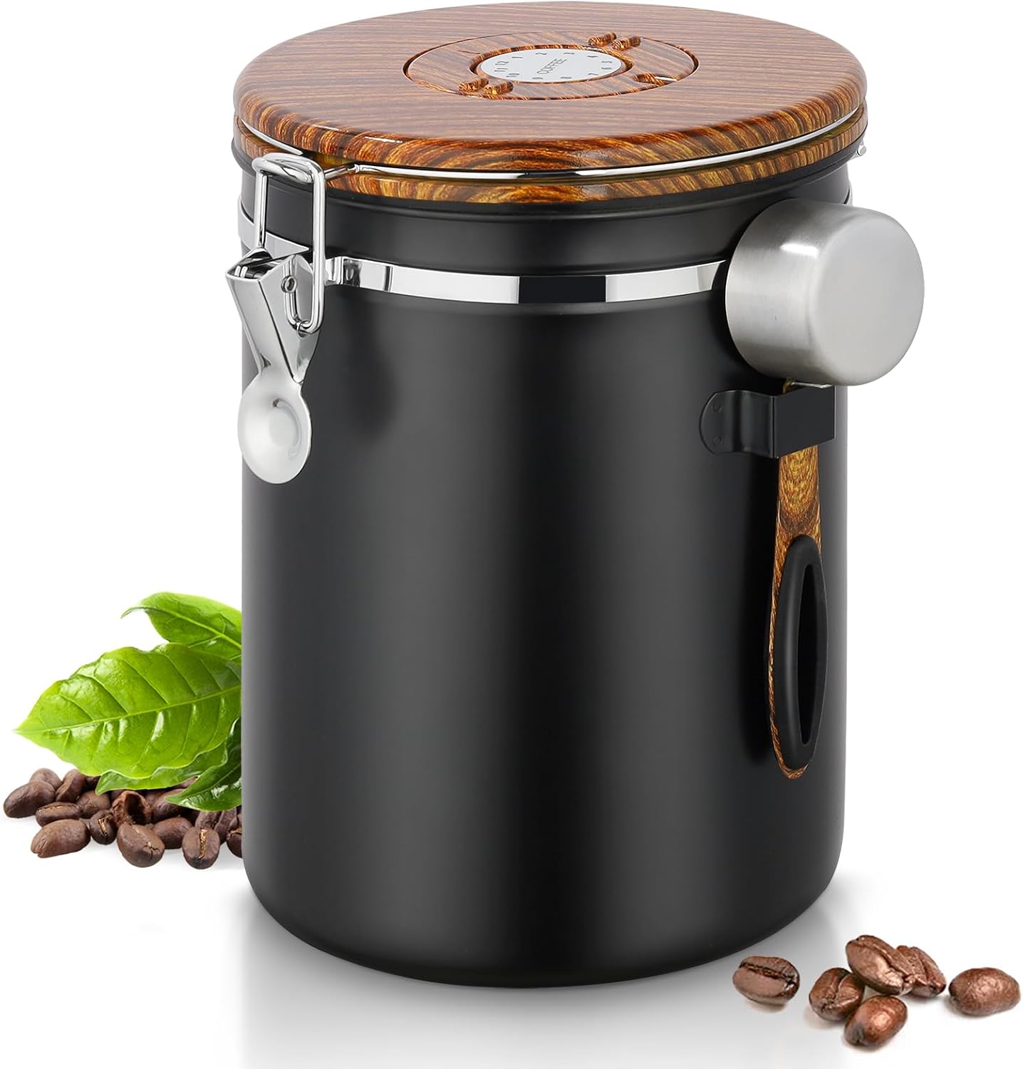 Coffee Canister, 35OZ Stainless Steel Coffee Bean Storage for 1kg Beans, Food Storage Container with Date Tracker, Scoop & CO2 Valve, Storage Jar for Grounds, Beans, Sugar, Tea
