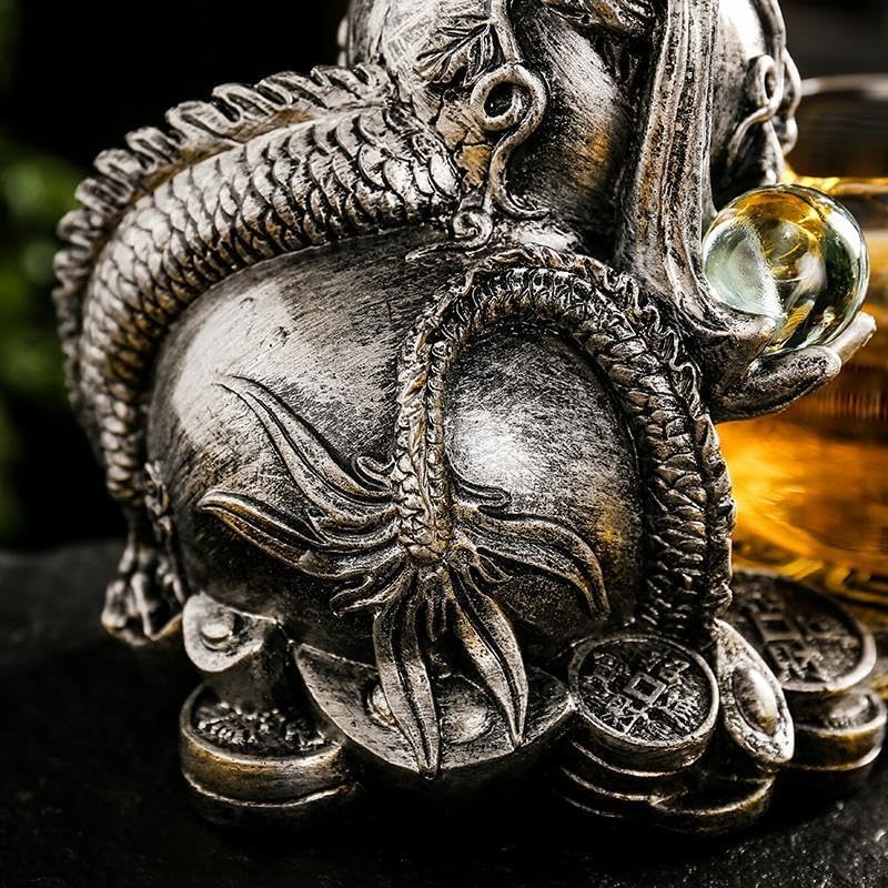 Glass Teapot Set with Infuser Semi Automatic Dragon Tea Set with 6 Small Cups (silver dragon)