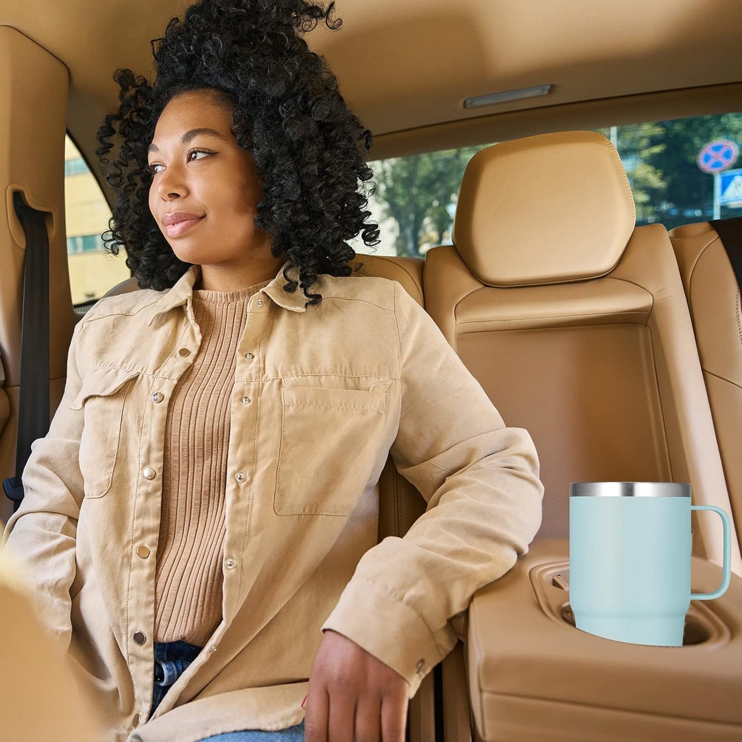 VEGOND 20 oz Tumbler with Handle Lid and Straw, Stainless Steel Insulated Travel Coffee Mug Spill Proof Double Wall Metal Tumbler Cup Keeps Drink Hot and Cold, Mint Green 1 Pack