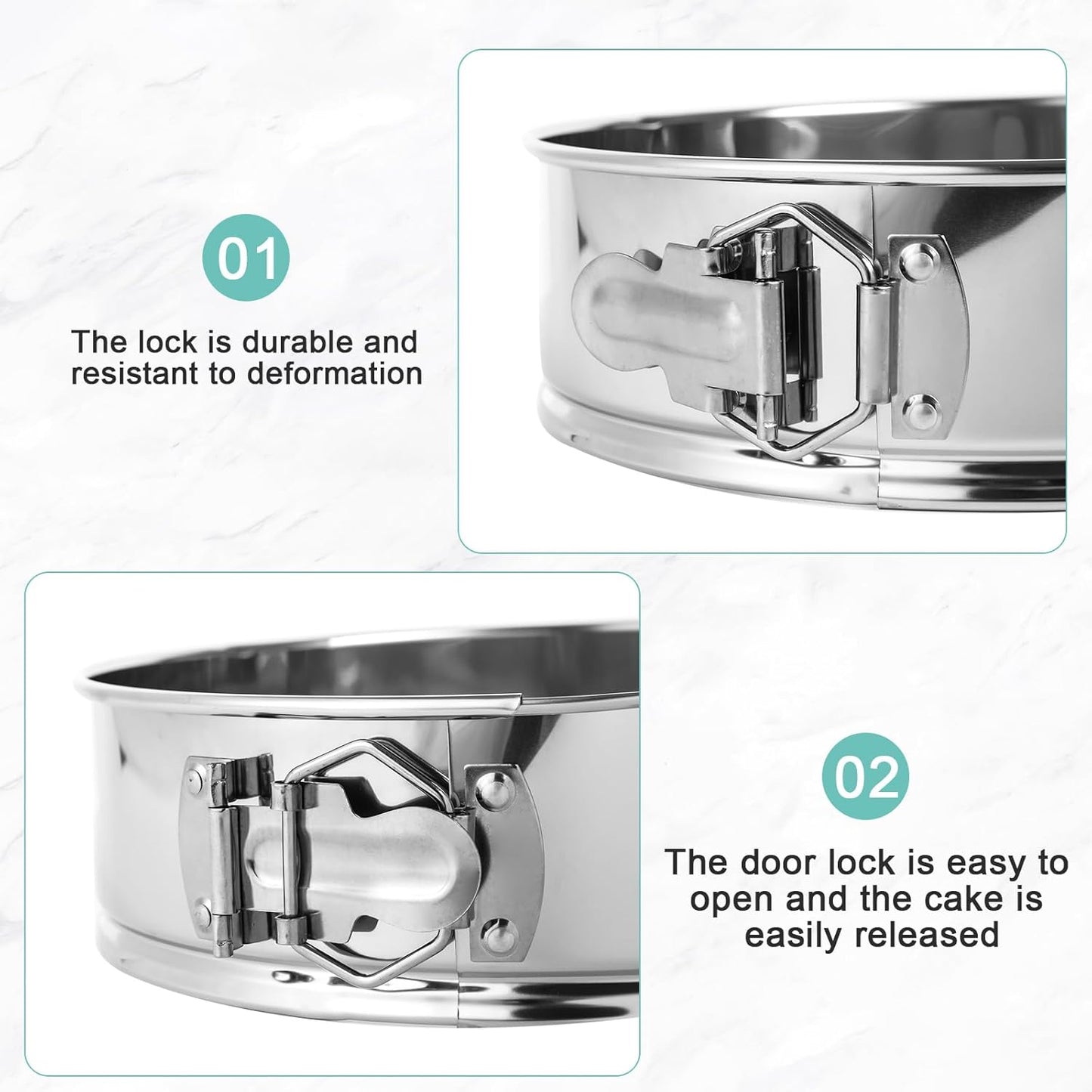 9inch 304 Stainless Steel Springform Cake Pan with Detachable Bottom, Silicone Cheesecake Pan Protector, Parchment Paper, Decorating Kit Piping Bags and Tips- Ideal for Home Bakers