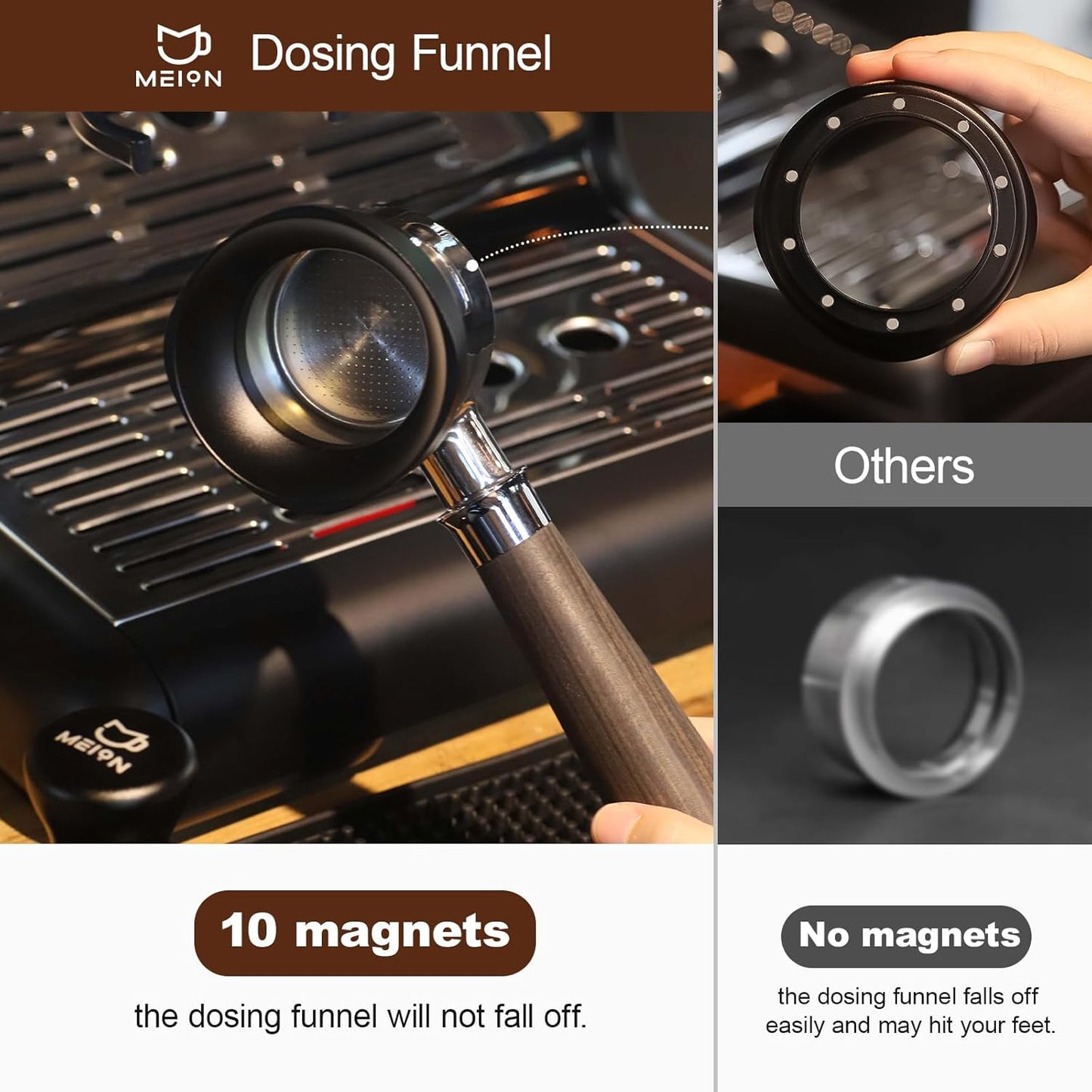 MEION 54mm Dosing Funnel for Breville Portafilters, Magnetic Espresso Dosing Funnel Coffee Funnel, Espresso Tools Espresso Accessories (54mm, Black)