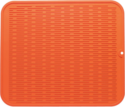 Silicone Dish Drying Mat for Multiple Usage,Easy clean,Eco-friendly,Heat-resistant Silicone Mat for Kitchen Counter or Sink,Refrigerator or Drawer Liner Orange XL 18 inches x 16 inches