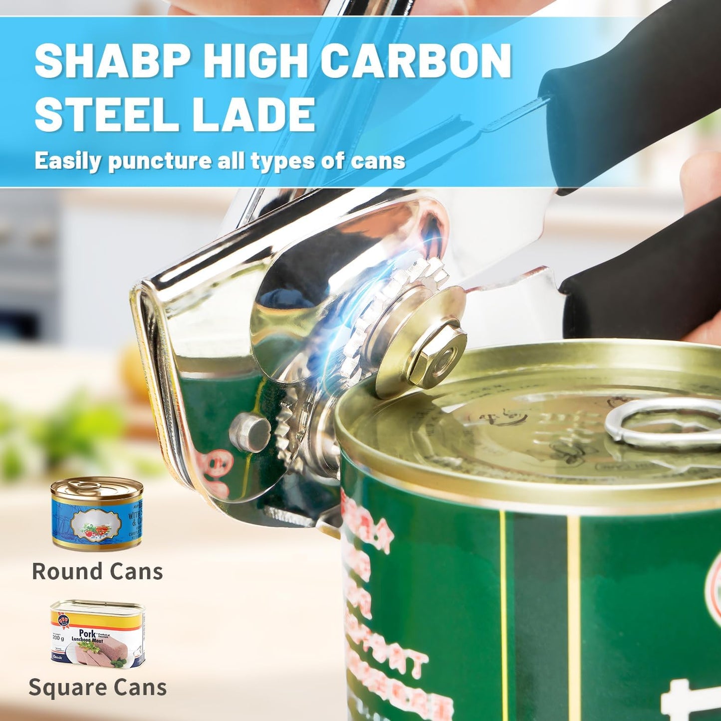 Commercial Can Opener,Stainless Steel Heavy Duty Hand Crank Can Openers with Comfortable Extra-long Handles,Ergonomic Design,Black