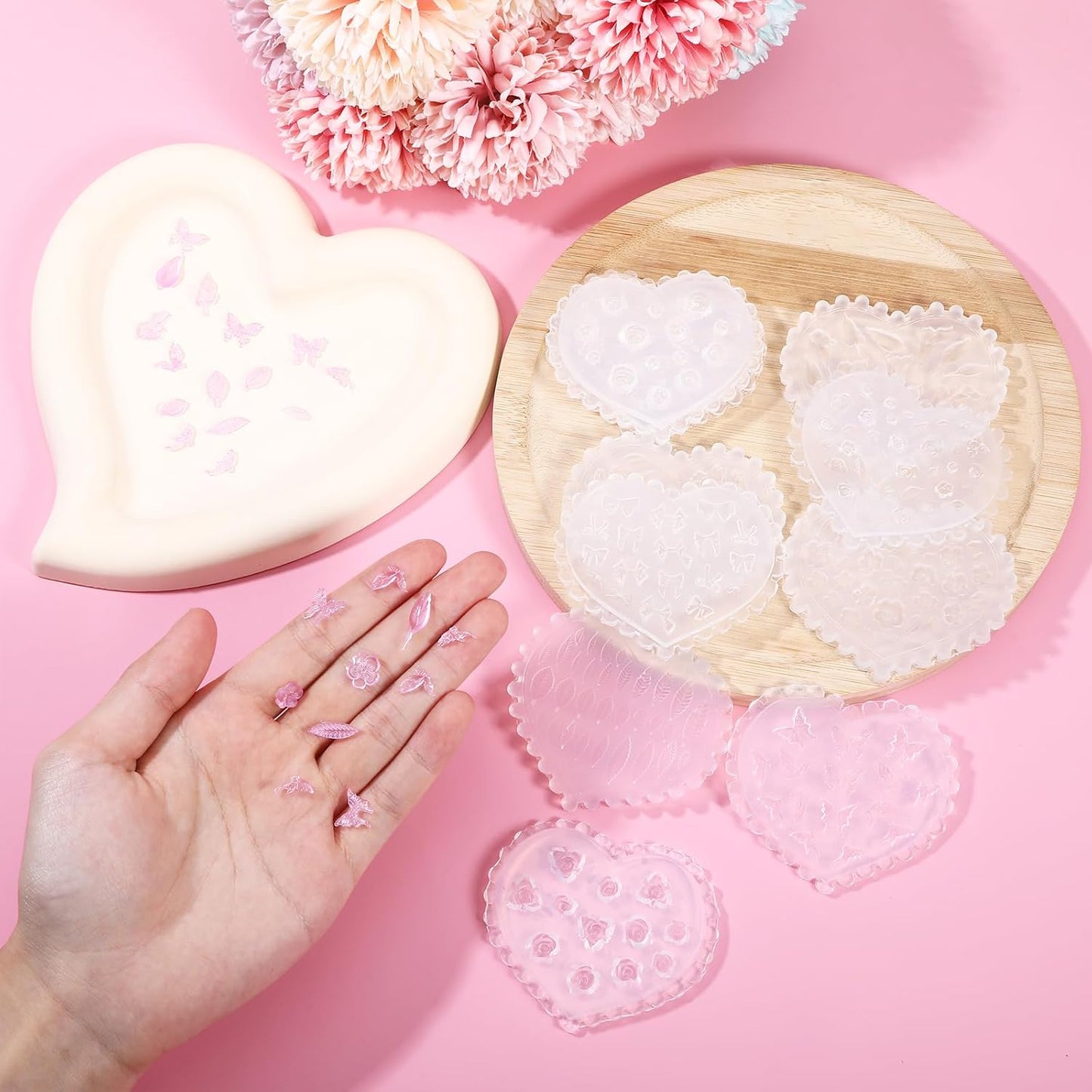 10 Pcs Polymer Clay Molds, Polymer Clay Cutters Molds for Crafts Air Dry Earrings Tools, Jewelry Mini Silicone Resin Flower Molds, Epoxy Polymer Clay Earring Cutters Shapes Making Kit Extruder