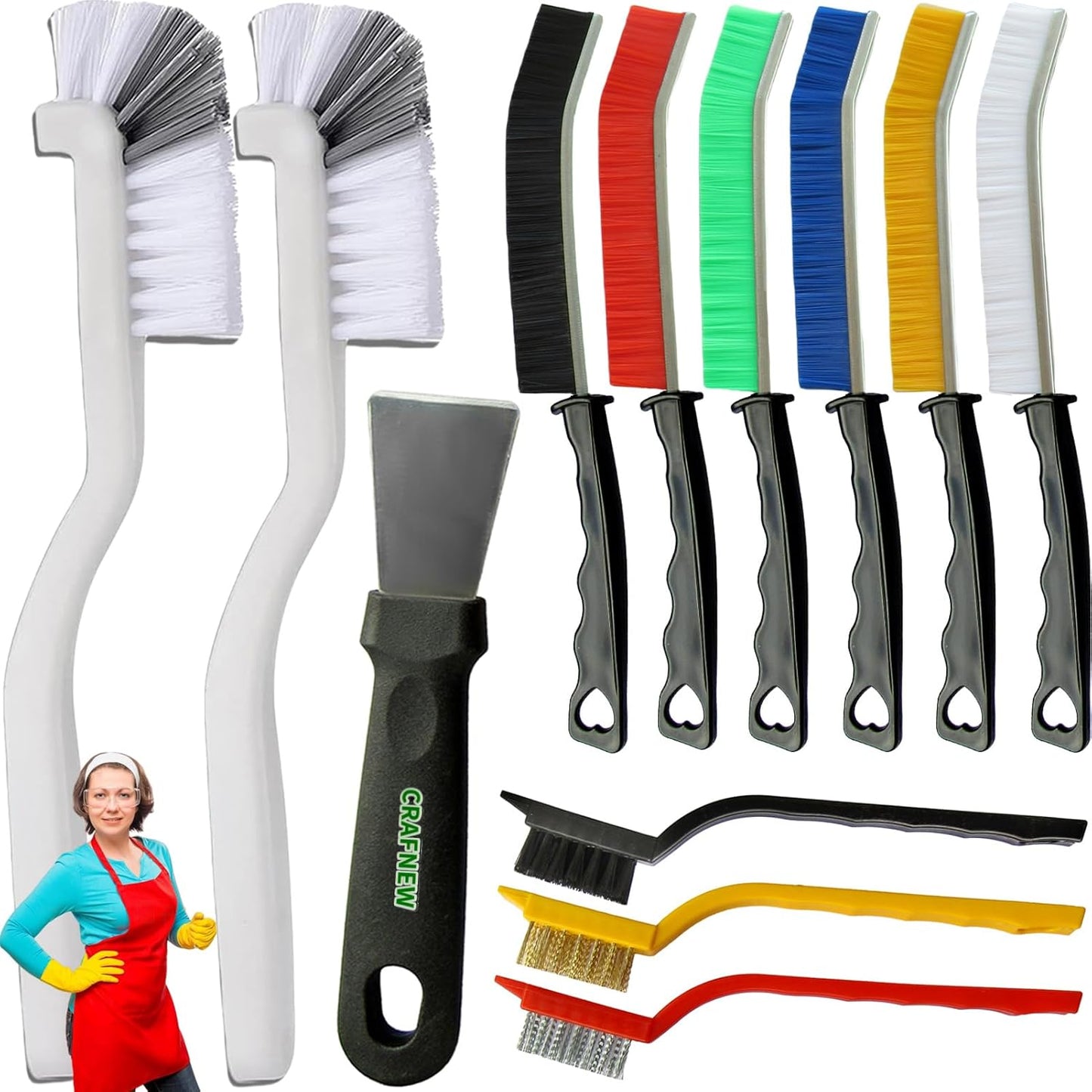 12Pcs Crevice Cleaning Brush Set, Multifunctional Hard Bristle Cleaning Product with Scraper, Designed specifically for Cleaning Narrow Spaces, Suitable for Toilets, faucets, Kitchens, Grouting