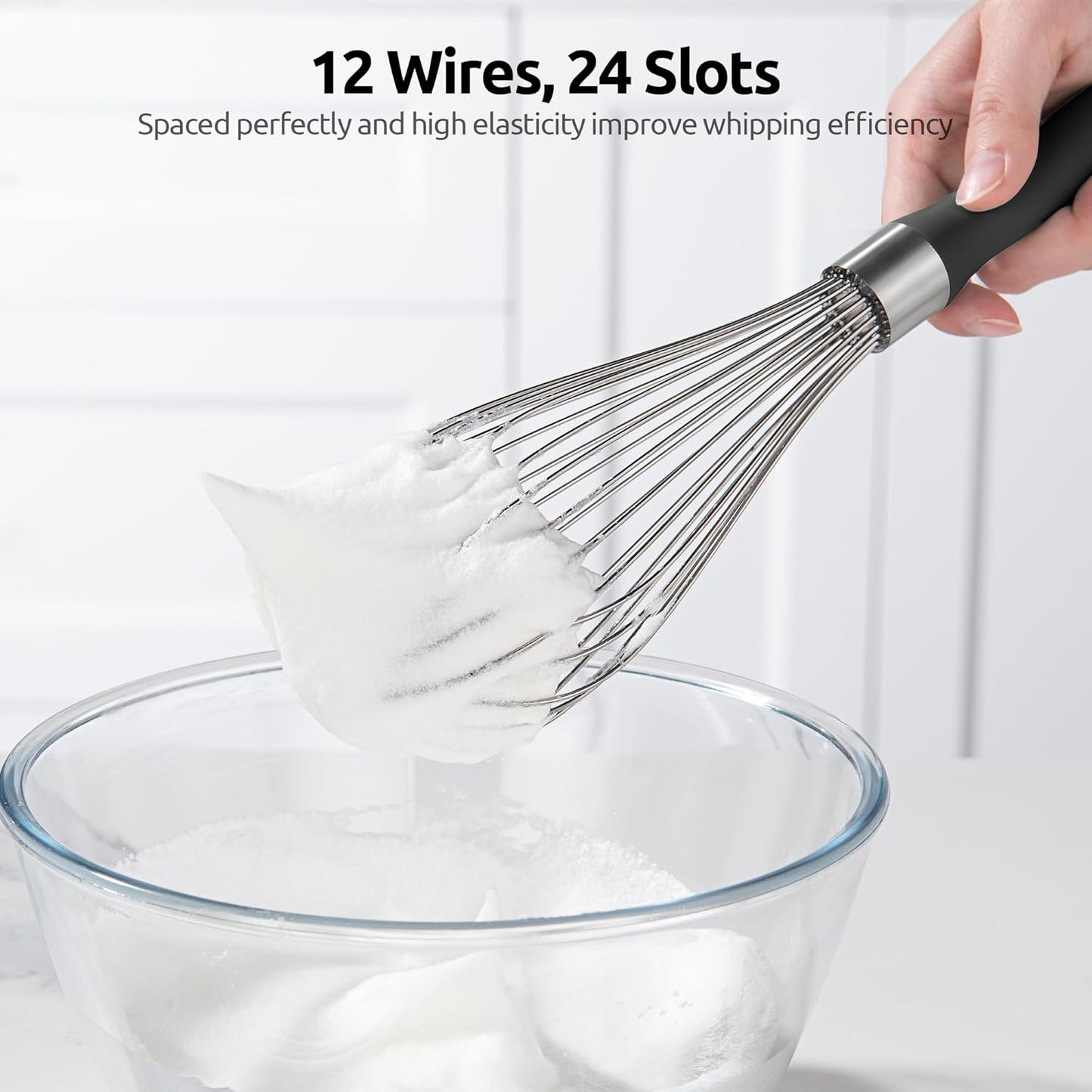 U-Taste Balloon Whisk for Cooking: 18/10 Stainless Steel Kitchen Wire Whisk, 12in Large Heavy Duty Egg Beater, Manual Mixing Tool with 12 High Flex Wires for Stirring, Blending Sauce (Black)