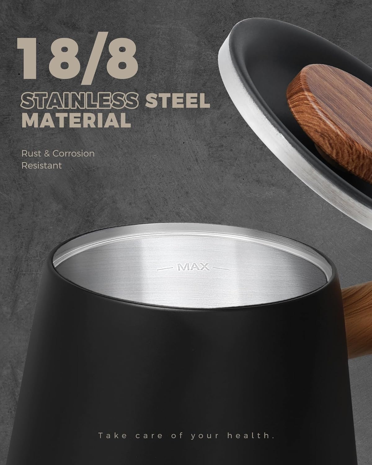 POLIVIAR Electric Gooseneck Kettle, 1350W Electric Tea Kettle Wood Pattern Handle, 34oz Pour Over Electric Kettle for Coffee & Tea, 18/8 Stainless Steel Inner, Temperature Control & Rapid Heating