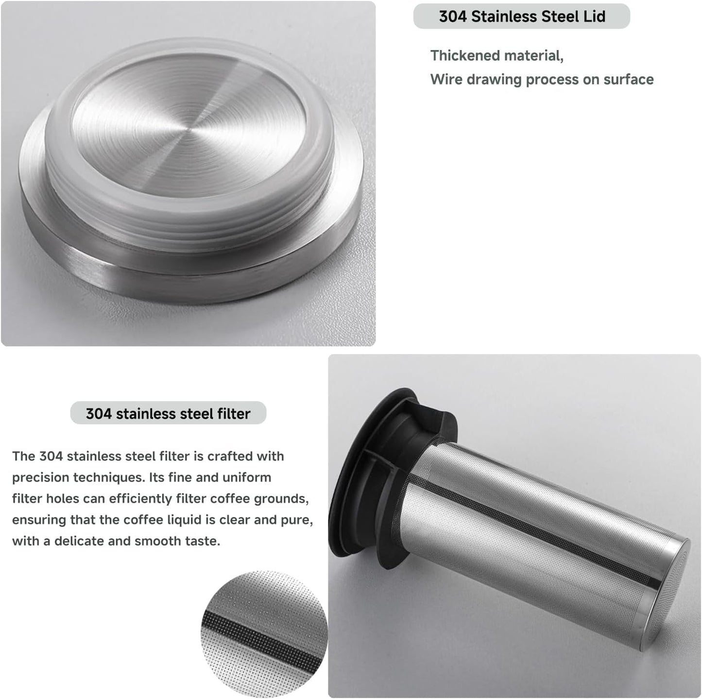 Cold Brew Coffee Maker Borosilicate Glass with 304 Stainless Steel Filter, Tea Infuser Ice Cold Brew Pitcher Kitchen, with Spout Kitchen Iced (34oz (1.0 L))