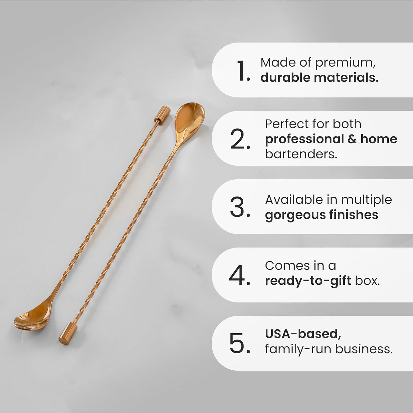 A Bar Above Bar Spoon Set, Spiral Handle, Stainless Steel Mixing Spoons for Cocktail Mixer Set, to Stir and Layer, Basic Professional or Home Bars Accessories (Antique Copper, Spiral)