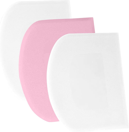 SURDOCA Dough Scraper Bench Scraper - 3P 4.7x3.7" Plastic Flexible Bowl Scraper, Sharp Edge & Angles Cake Scraper. Non-Slip Bakeware Decorating Tools Sculpting & Modeling Tools - White+Pink+White