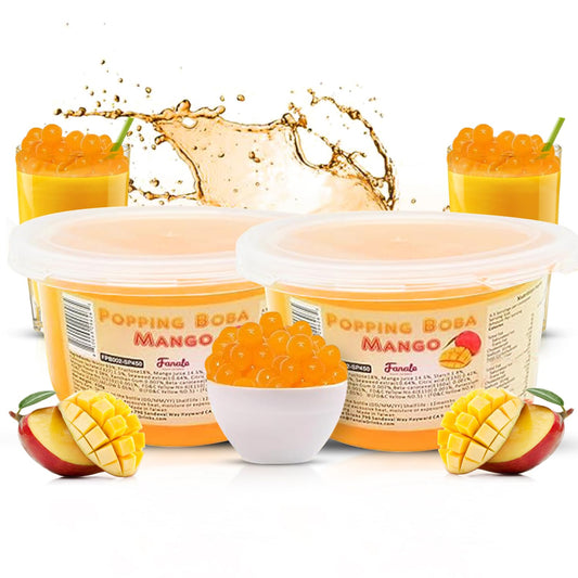 Fanale Popping Boba Pearls for Bubble Tea - 2 lb (1 lb X 2) | Mango | Bursting Boba Pearls Bubble 450g X 2 | Real Fruit Juice for Shakes, Dessert, Smoothie | FPB002-SP450 X 2