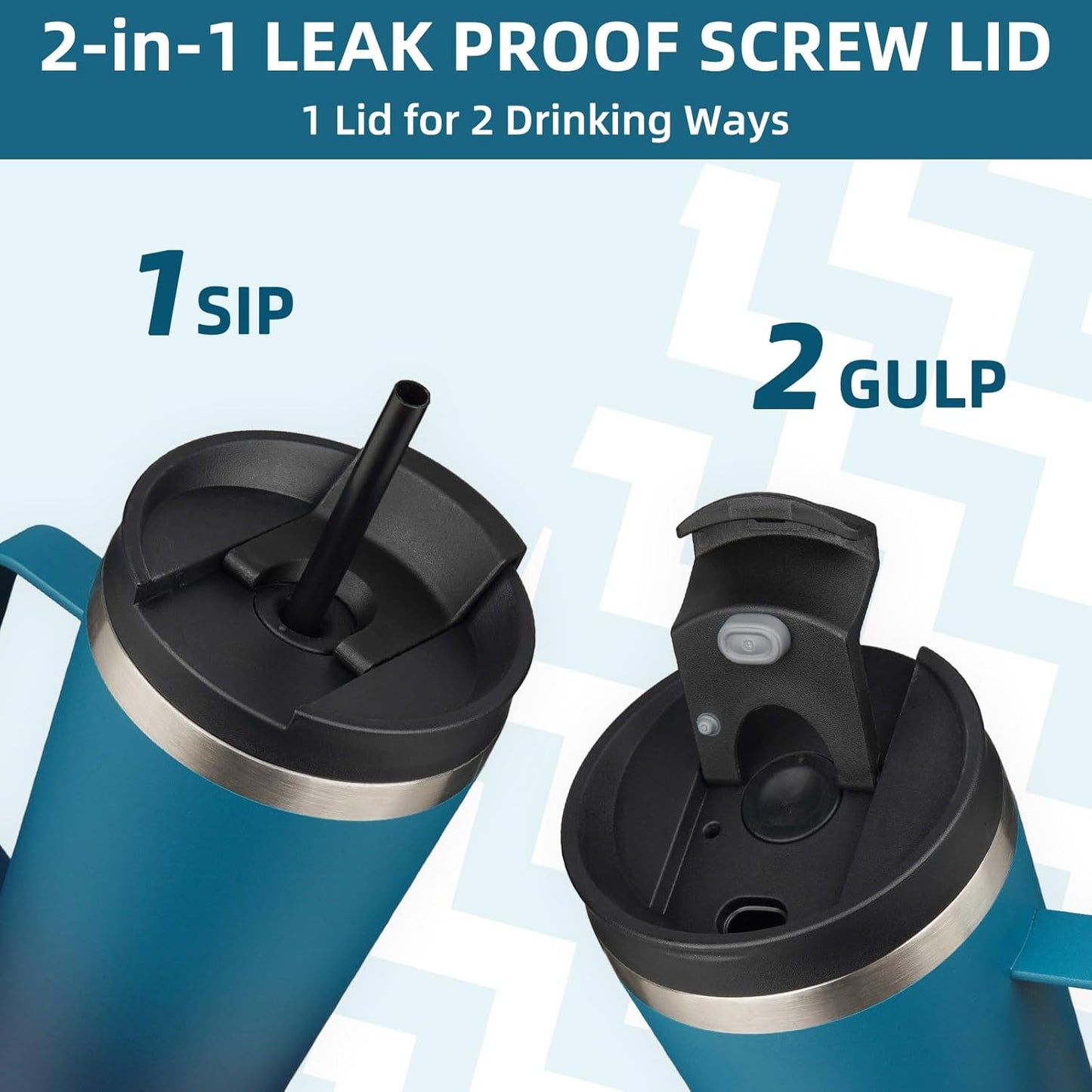 BJPKPK Insulated Tumbler with Handle, 22oz Insulated Tumblers with Lid and Straw, Stainless Steel Metal Water Bottles, Coffee Travel Mugs, Cups, Sea