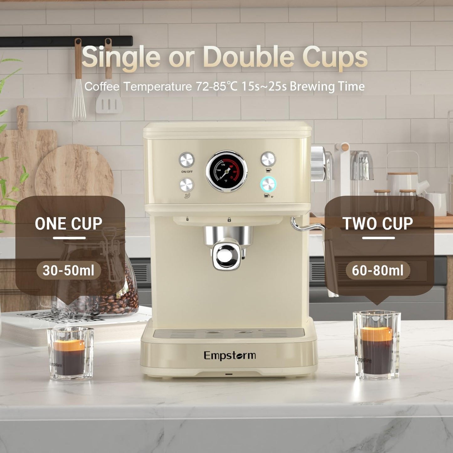 White Espresso Machine with Milk Frother, Cappuccino Machines for Home, Coffee Espresso Machine Suitable for Coffee Powder/NS Original Capsules, Espresso Maker with Thermometer