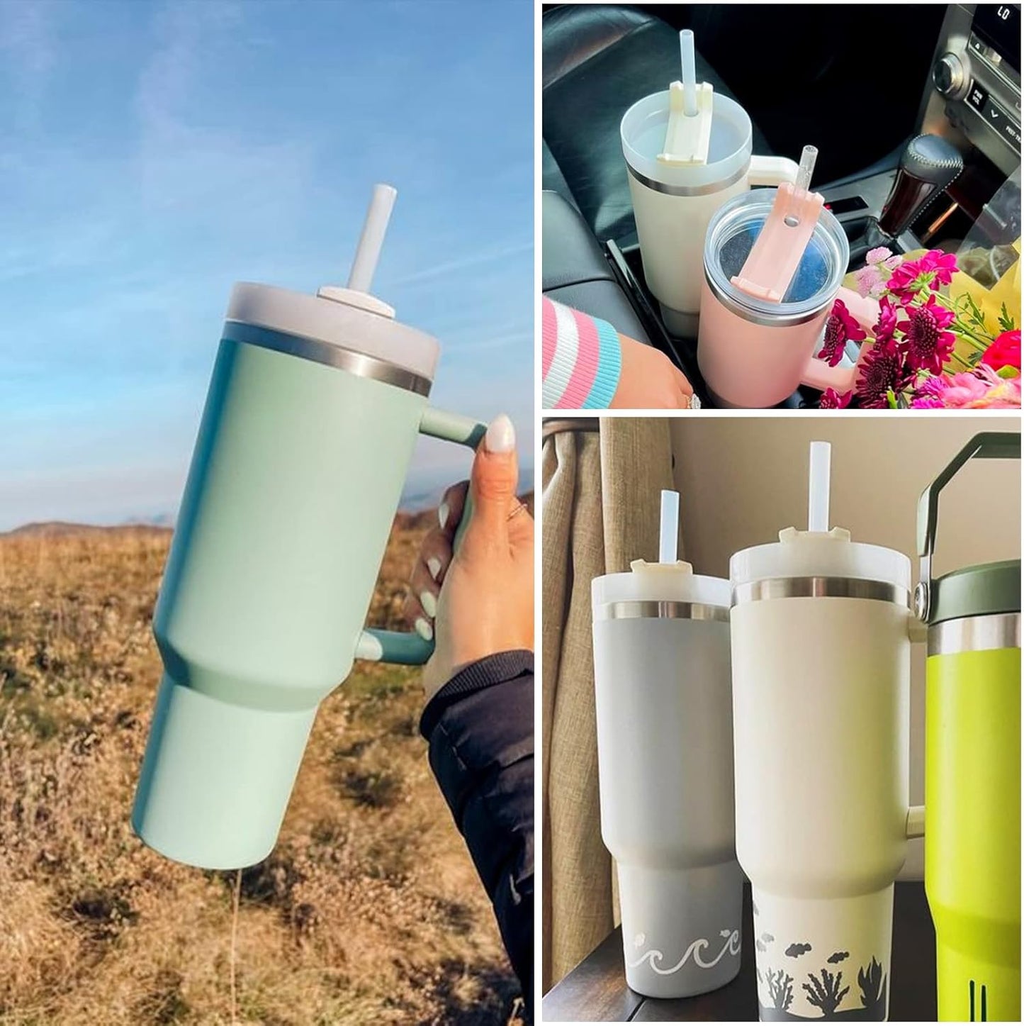 AIERSA 6 Pack Silicone Replacement Straws for Stanley 20 30 40oz Cup,Reusable Straws Compatible 40 oz Stanley Tumbler,Long Straw with Cleaning Brush for Stanley Cup Accessories