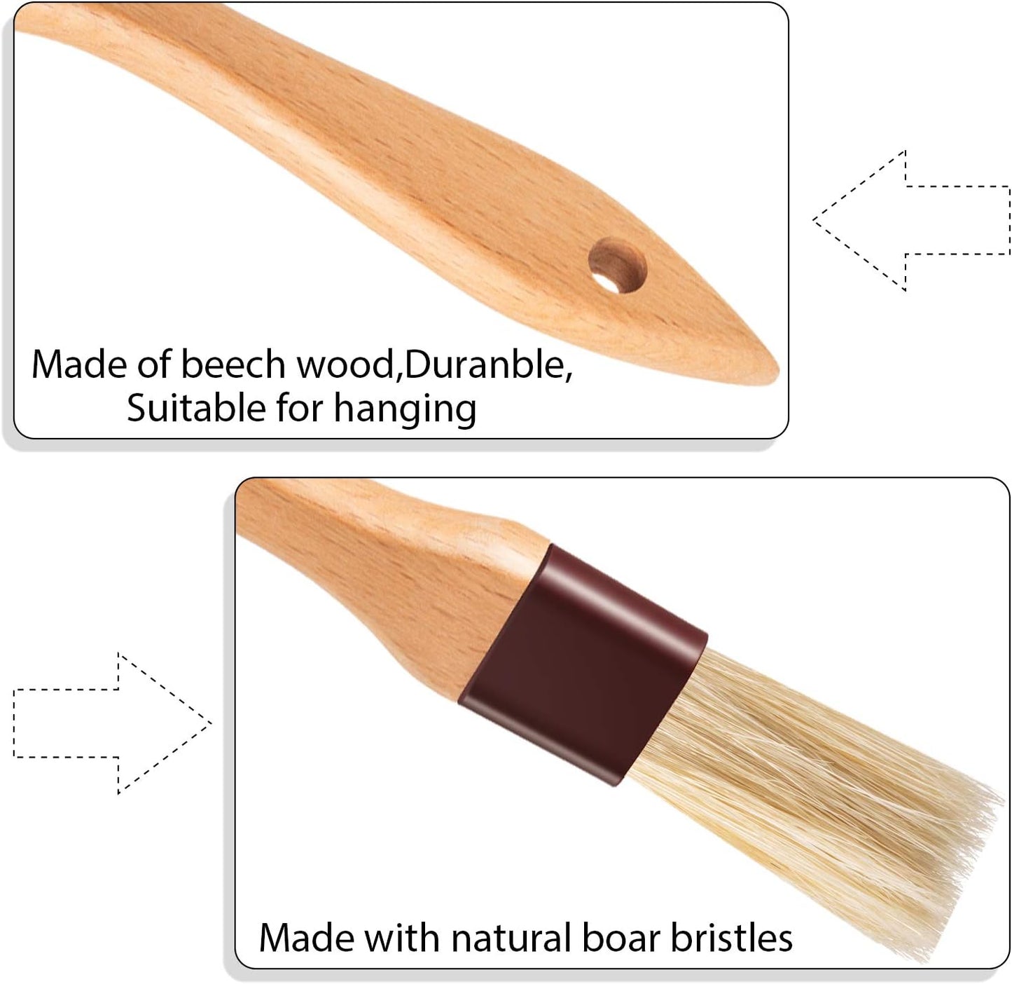 Boao 4 Pieces Natural Bristle Pastry Brush Beech Wooden Handle Basting and BBQ Brushes for Cooking, Butter, Oil, Egg, Marinade, Grilling, Baking, Kitchen Food (1 Inch, 2 Inch, 3 Inch)