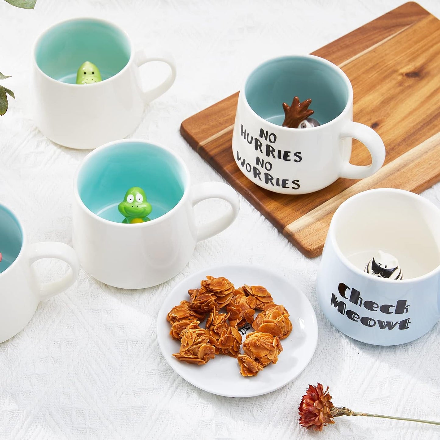 Snowman Ceramic Cup Hidden 3D Animal Inside Mug,12 oz Cute Cartoon Handmade Figurine Mugs,Christmas Birthday Surprise for Friends Family or Kids (Snowman)