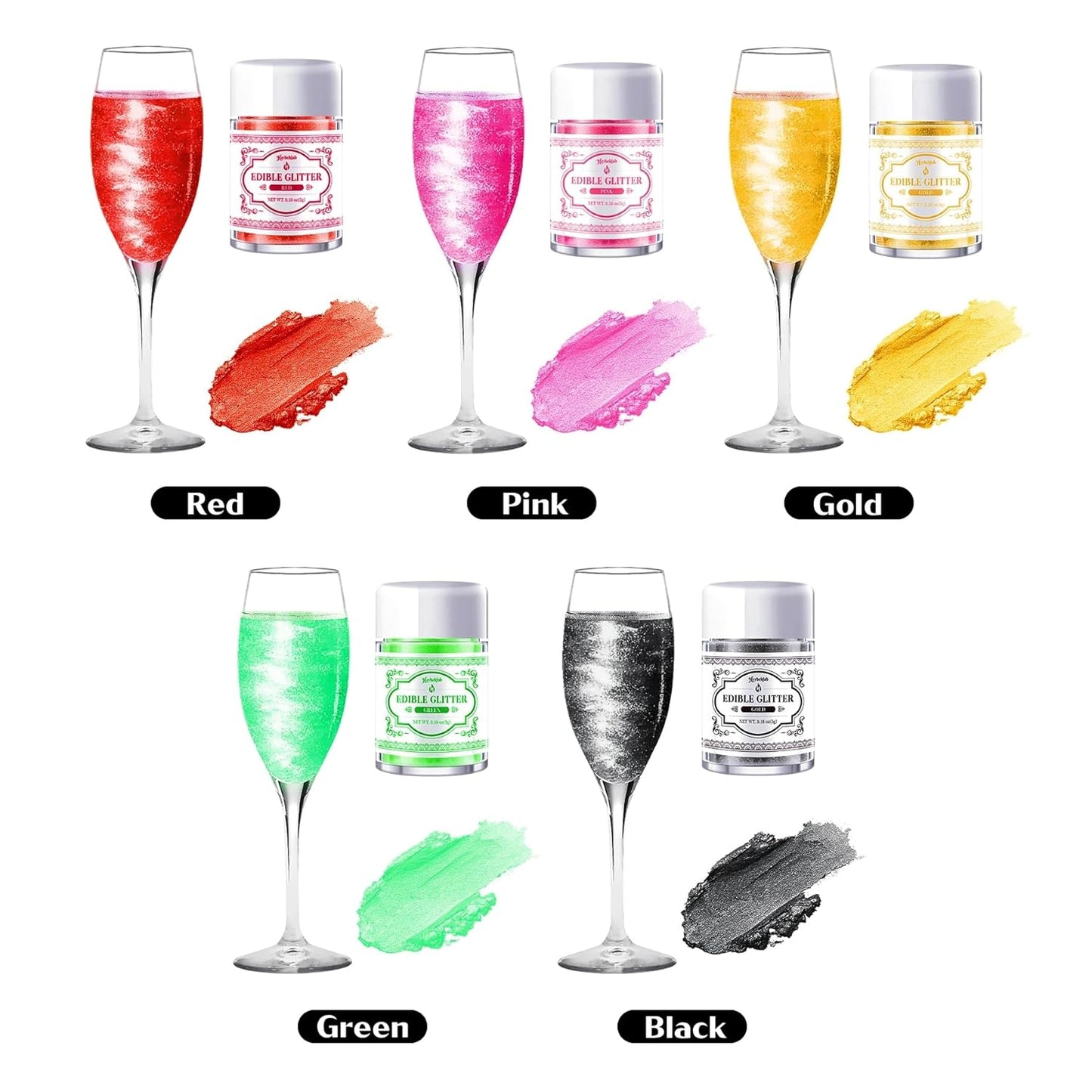 Edible Glitter for Cocktails - 5 Colors Luster Dust Edible Drink Glitter Food Grade Metallic Shimmer Powder for Beverage Chocolate, 5g/Bottle