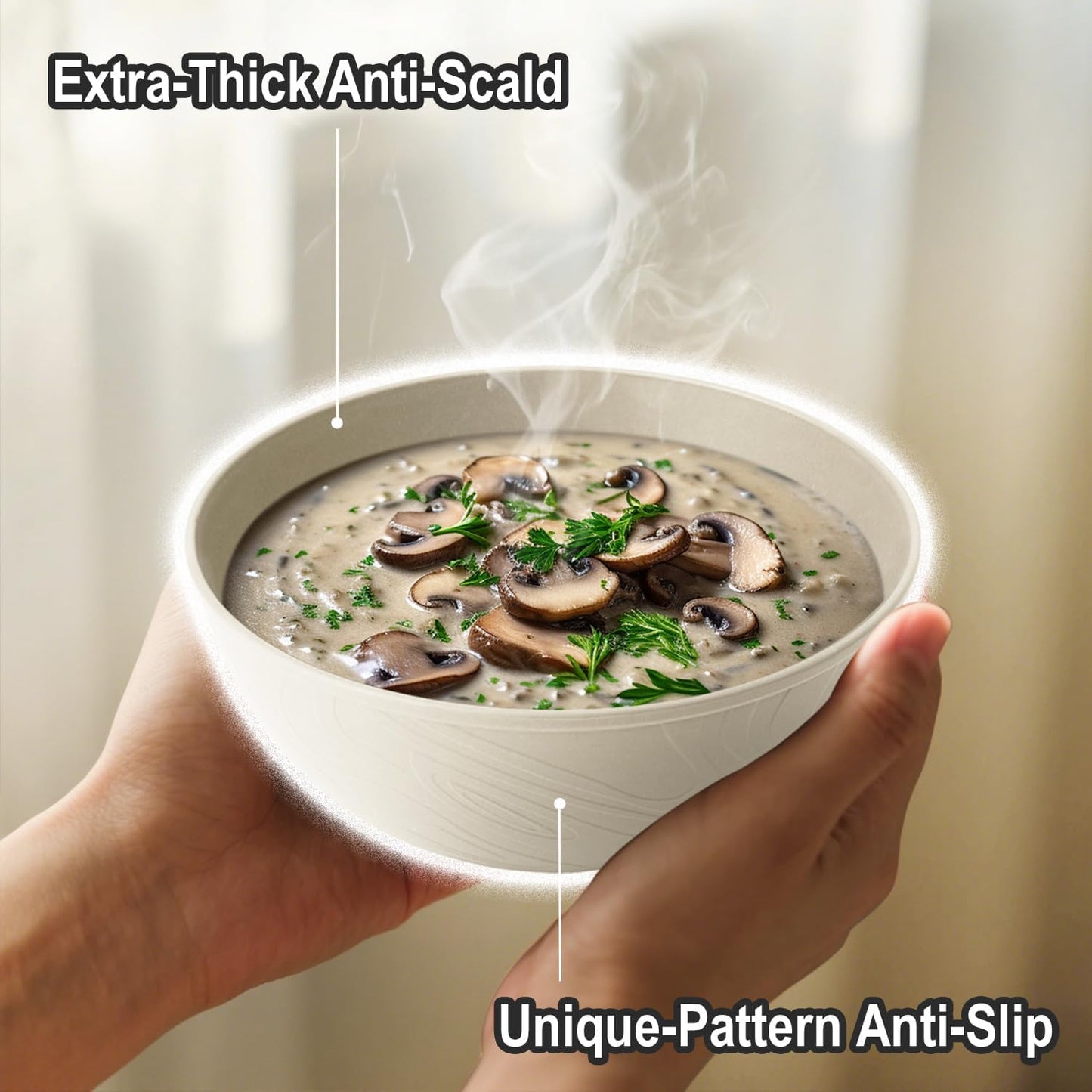 Beige Wheat Straw Bowls for Cereal and Salad,Alternative Plastic Bowls Set of 6,40oz Unbreakable Soup Bowls suitable for Kitchen,Party,Camping and R.V.