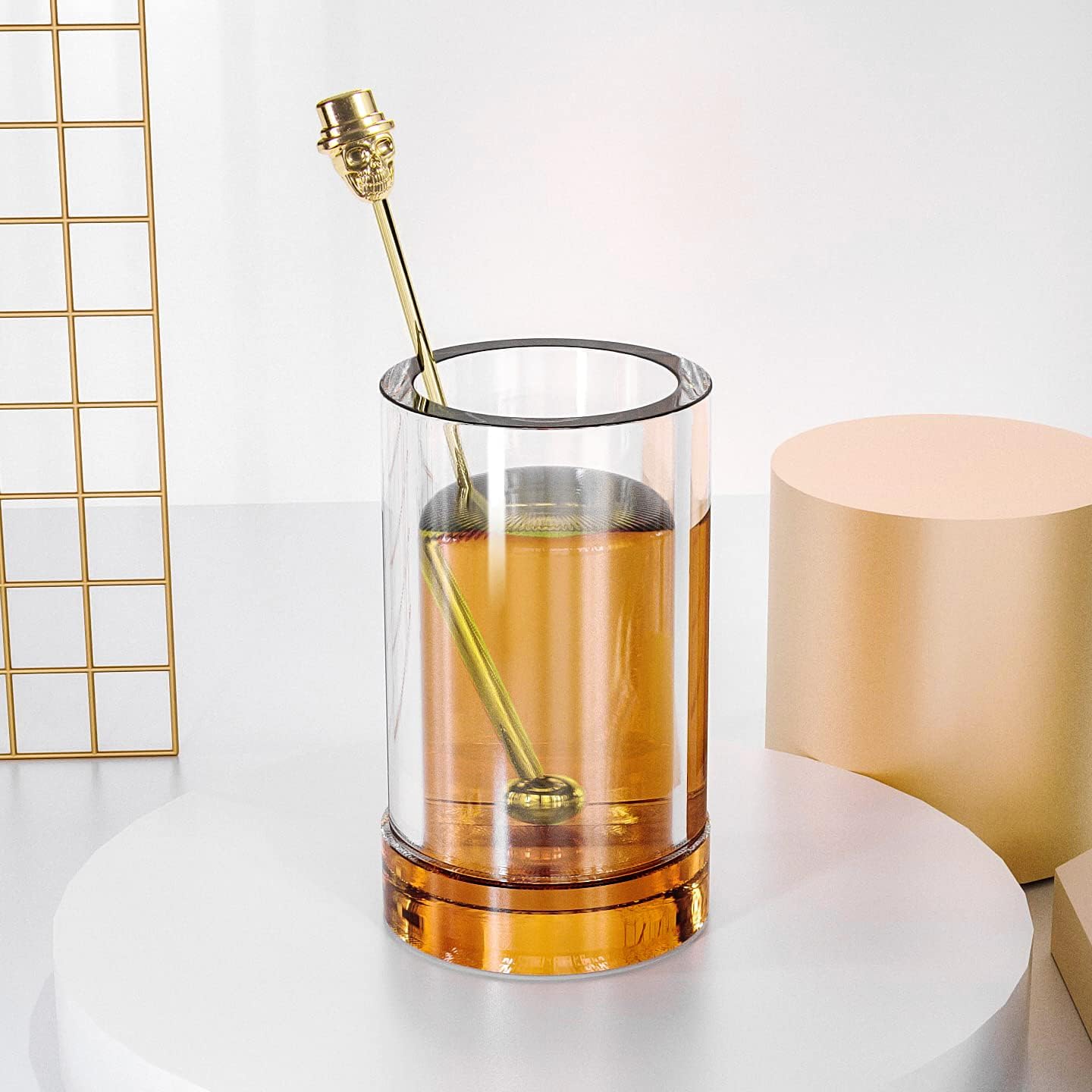 Skull Shape Swizzle Sticks, Reusable Stainless Steel Coffee Beverage Stirrers Cocktail, 5-Pack Drink Stir Sticks for Bar Party Home Office (Gold)