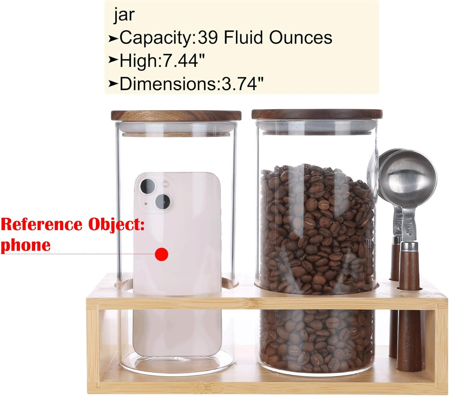 KKC HOME ACCENTS Air Tight Glass Coffee Tea Containers with Spoons for Coffee Beans,Loose Tea,Ground Coffee,Matcha,Glass Canisters with Airtight Lids and Scoops,39 Fl oz