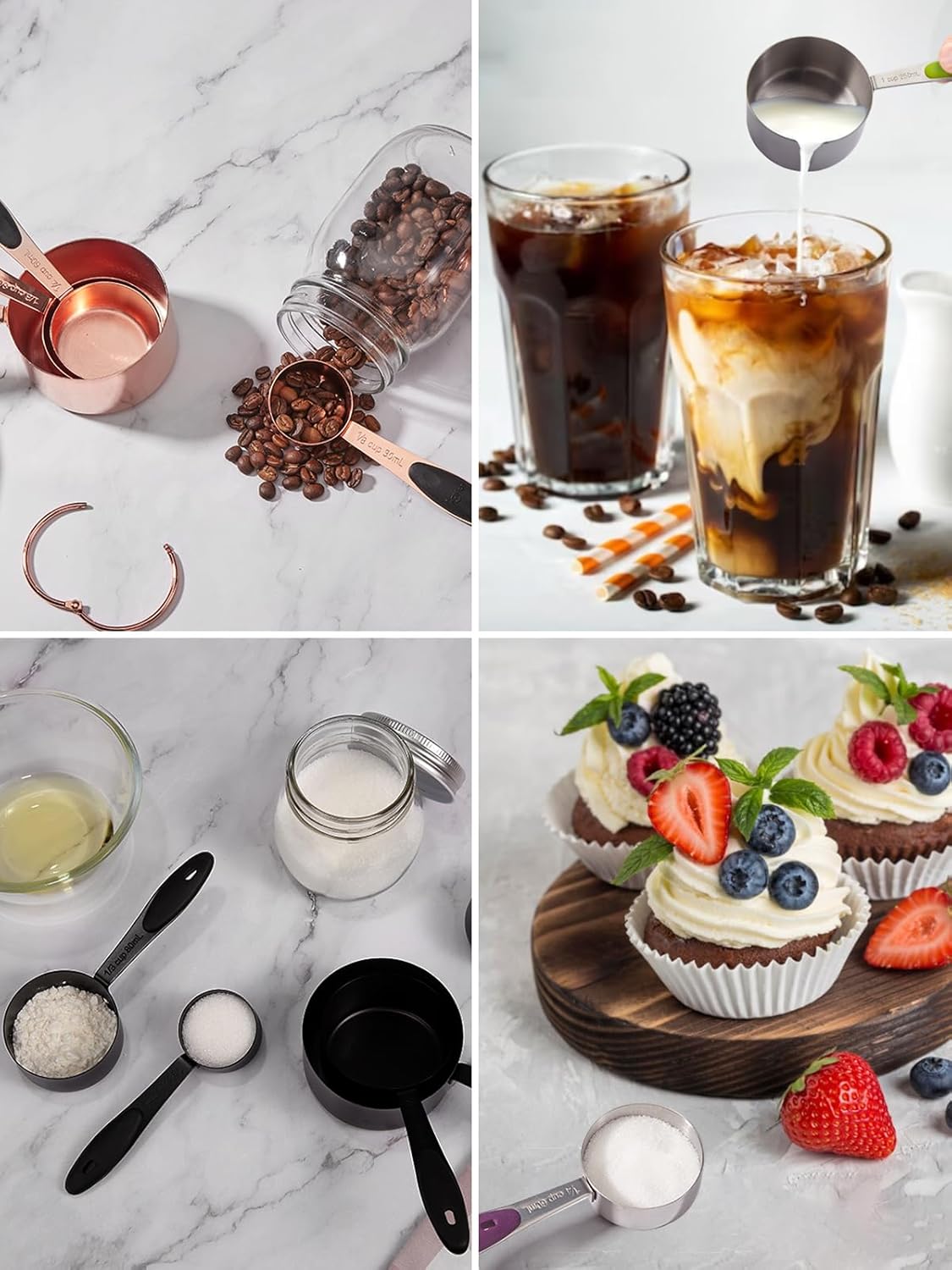 Joyhill Measuring Cups and Spoons Set of 10 Piece, Stainless Steel Measuring Cups with Soft Touch Silicone Handles, Nesting Metal Measuring Cup for Dry & Liquid Ingredients, Cooking & Baking (Black)