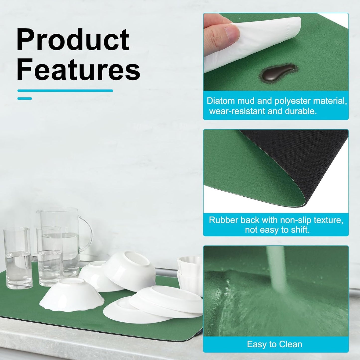 uxcell Silicone Mats for Kitchen Counter, 35.4" x 23.6" Non-Slip Countertop Protector Mat Heat Resistant Coffee Mat Waterproof Table Placemat, Dark Green