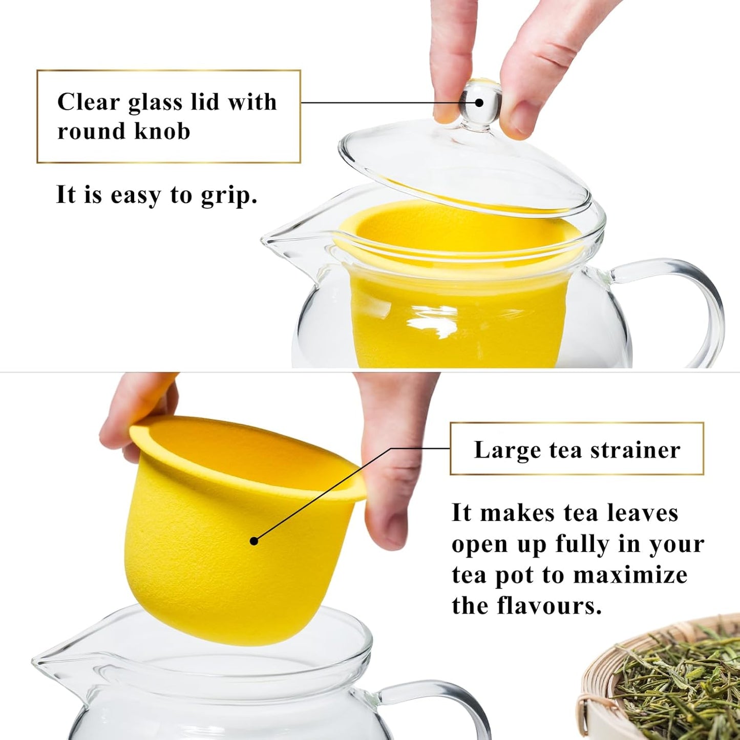 Heatproof Glass Teapot 13.5 fl (400 ml) with Removable Ceramic Infuser strainer Ha-Pot Made in Japan (Green)