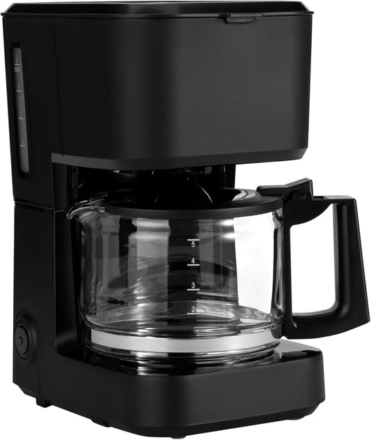 Amazon Basics 5 Cup Drip Coffee Maker, Coffee Machine with Glass Coffee Pot (0.8 Qt), Auto Shut-off, Auto Pause, Removable Filter Basket, Matte Black