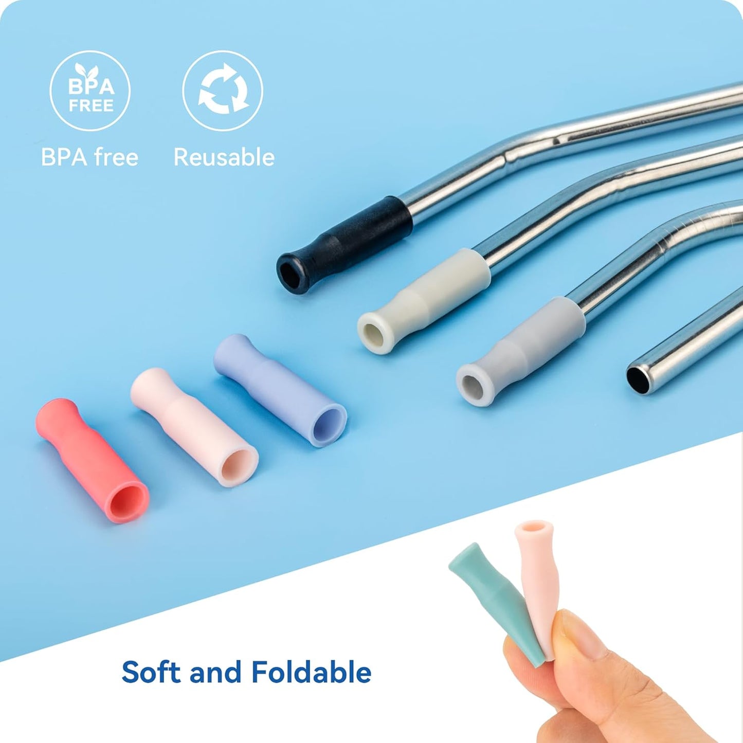 Reusable Stainless Steel Straws with Silicone Tip for Stanley 30oz, Metal Drinking Straws for 30oz Tumbler,3 Bent Tubes & 6 Tips& 1 Cleanr Brush (Rose Quartz)