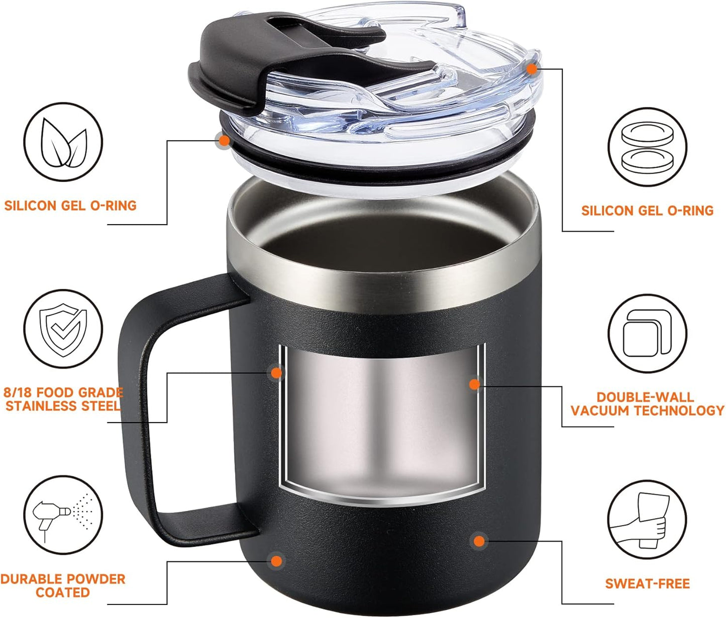 ALOUFEA 12oz Insulated Coffee Mug Cup with Handle, Stainless Steel Travel Coffee Mug with Flip Lid, Double Wall Vacuum Coffee Tumbler,Blush