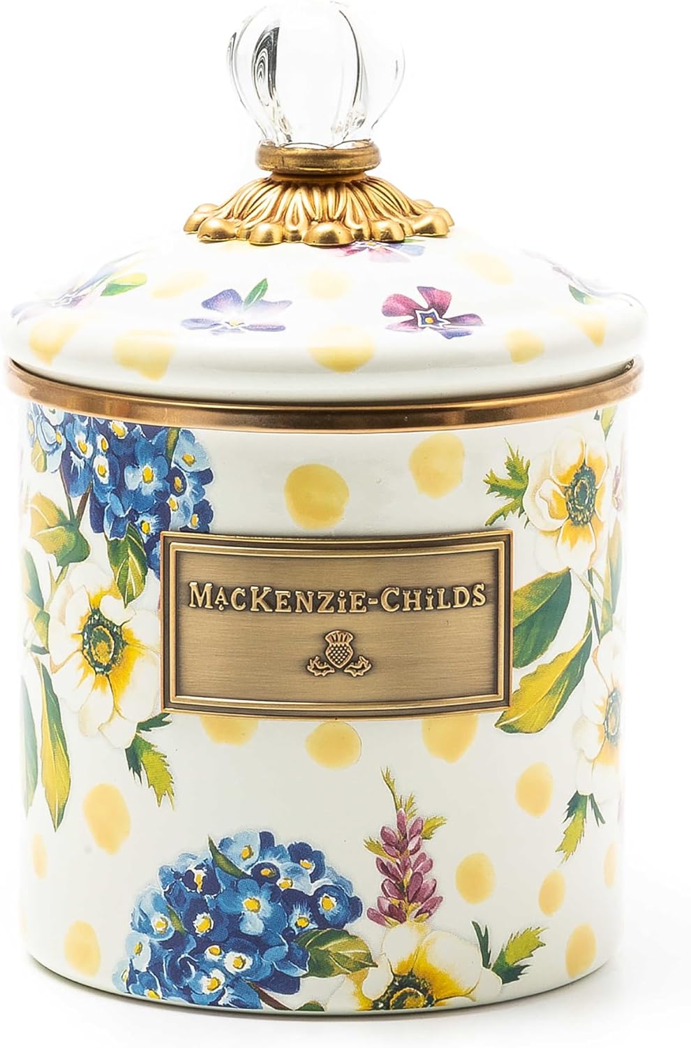 MACKENZIE-CHILDS Wildflowers Enamel Canister, Floral Kitchen Storage Container with Lid, Small