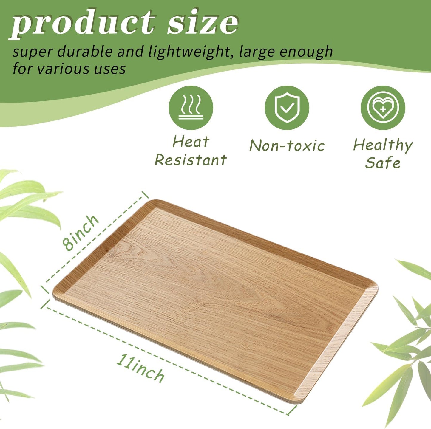Wooden Trays for Eating, Decorative Serving Trays - 8 x 11 Inch, Brown