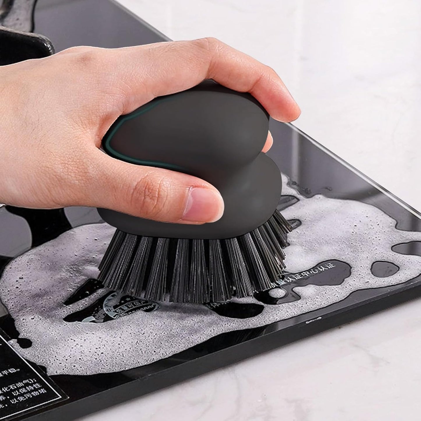 2Pack Dish Scrub Brush, Palm Brush Dish Scrubber with Ergonomic Grip, Kitchen Scrub Brushes for Cleaning for Pans, Pots, Kitchen Sink Cleaning-Black