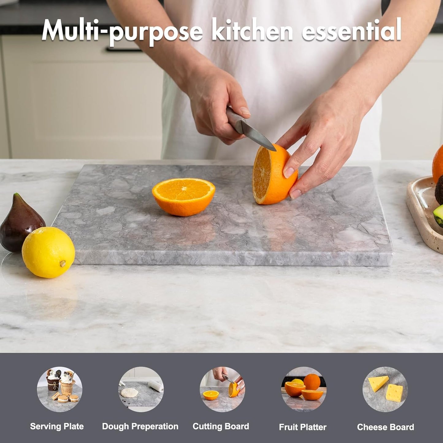 Koville Natural Marble Cutting Board for Kitchen Countertop, 16" x 12" Rectangular Marble Cutting Board Pastry Boards Cheese Boards for Home Decor, Resistant Stone Charcuterie Board Chopping Slab