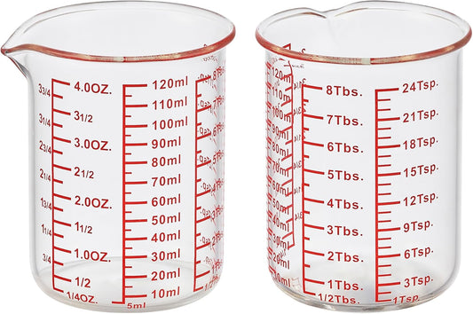 High Borosilicate Glass Measuring Cup-V-Shaped Spout，Glass Measuring Beaker for Kitchen or Restaurant, Easy to Read, 120 ML (4 Oz)-Pack of 2