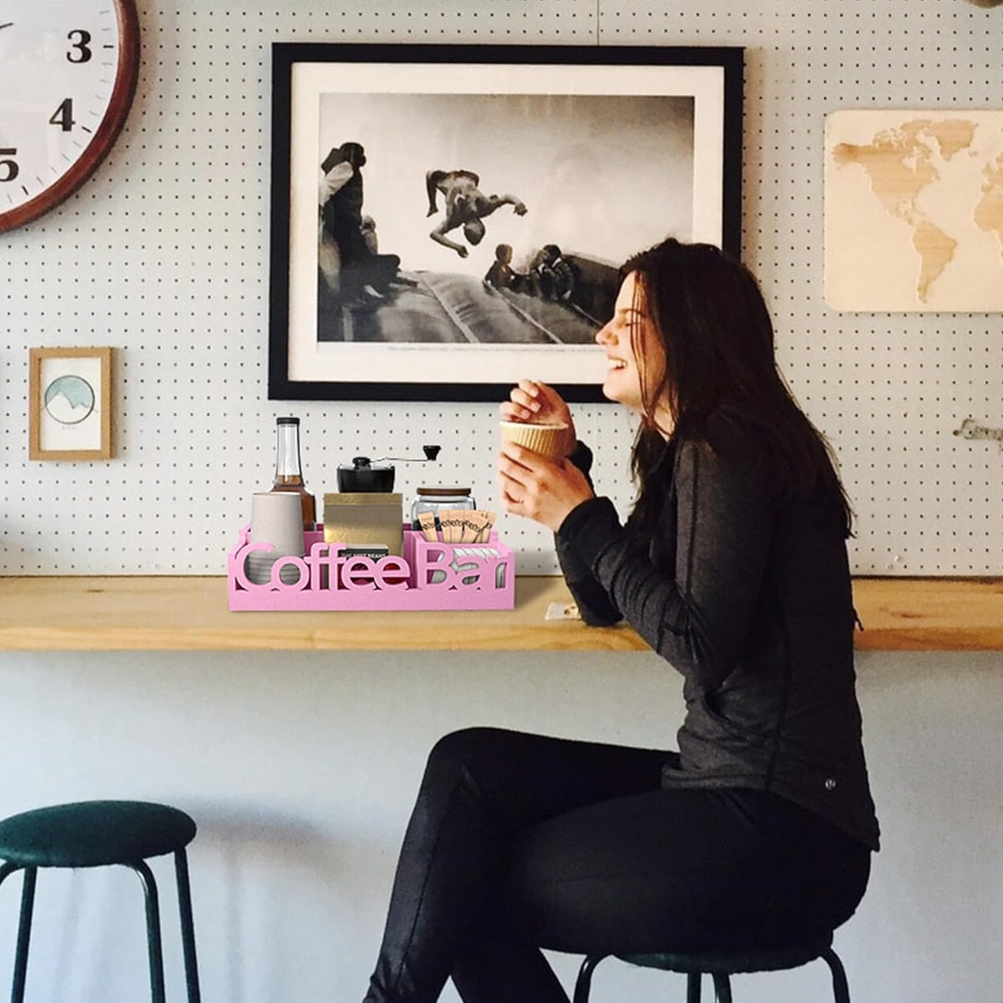 Coffee Bar Organizer - Wood Coffee Pods Holder Storage Basket, Essential Coffee Bar Accessories for Home and Office, Coffee and Tea Condiment Storage Organizer